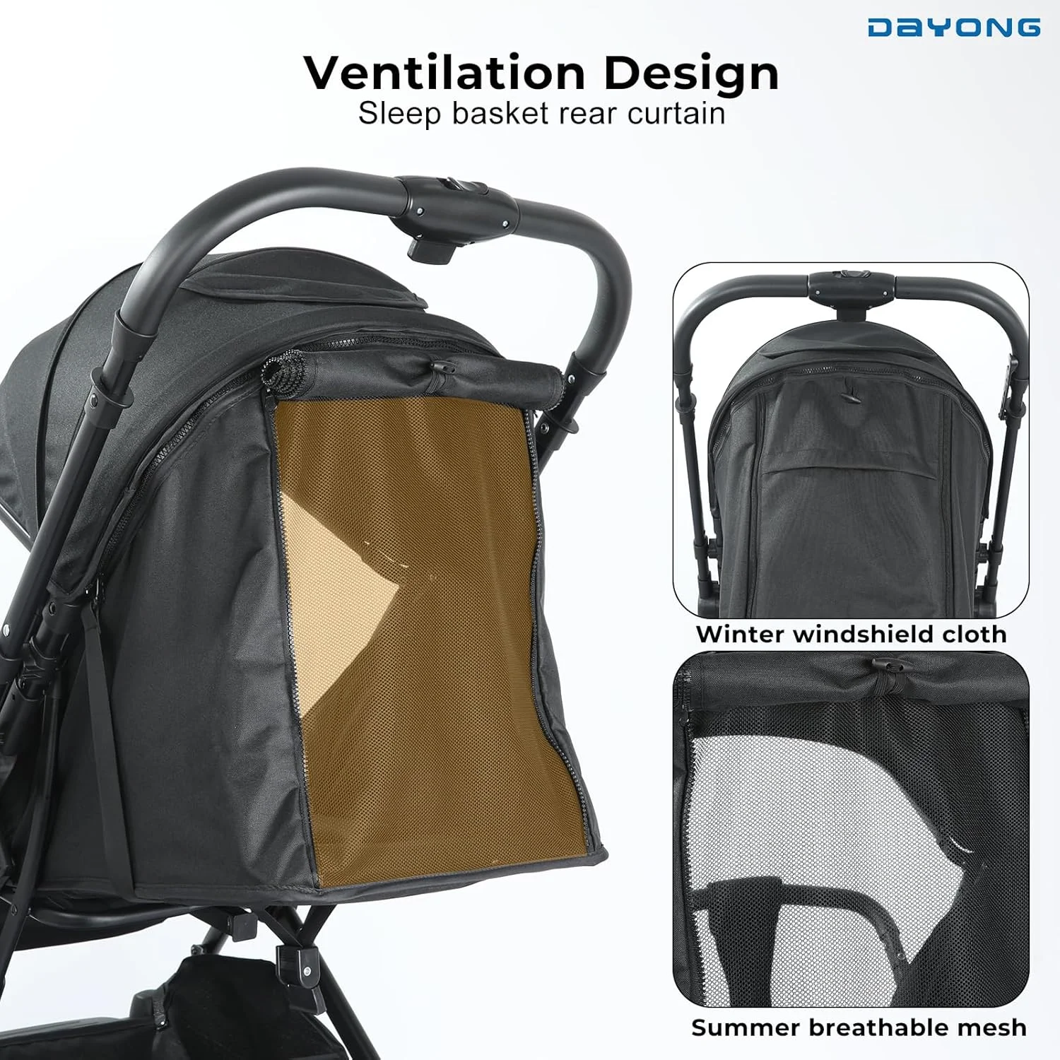 کالسکه مسافرتی سبک وزن DAYONG، کالسکه تاشو با یک دست، کالسکه جمع و جور با دسته برگشت پذیر، سایبان قابل تنظیم، چرخ های مناسب تمام سطوح (خاکستری)
