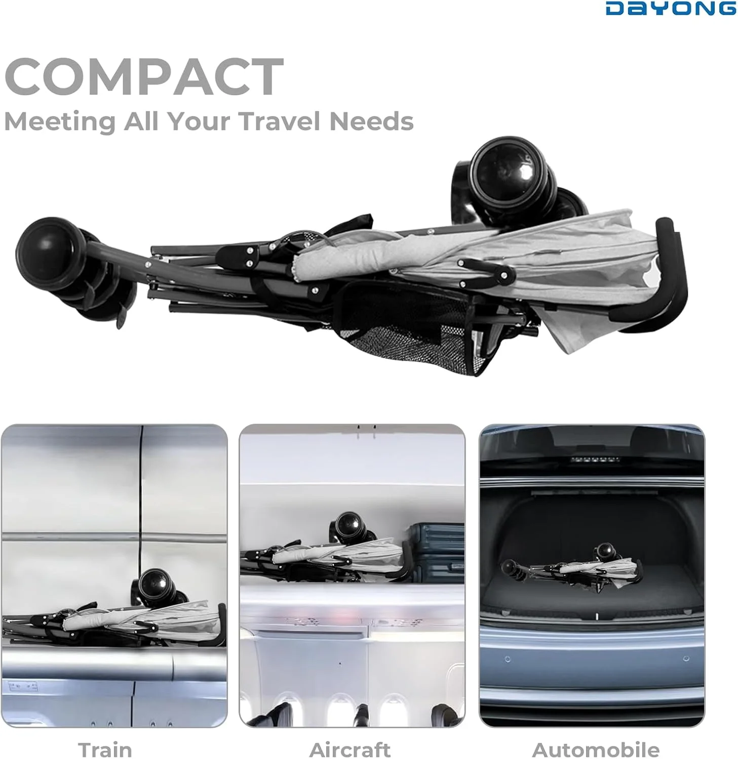 کالسکه تاشو دایونگ، کالسکه مسافرتی سبک و جمع و جور برای سفر هوایی، خاکستری کالسکه تاشو دایونگ، کالسکه مسافرتی سبک و جمع و جور برای سفر هوایی، خاکستری