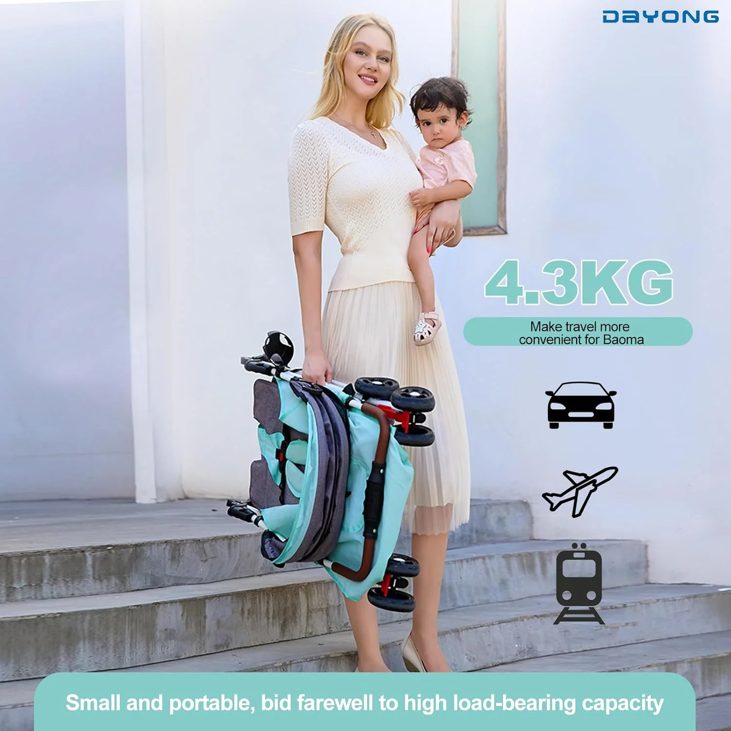 کالسکه مسافرتی فوق سبک دایونگ، کالسکه تاشو قابل حمل کودک با سایبان، کالسکه بچه با یک دست، کالسکه نشسته و خوابیده برای نوزادان 0-36 ماهه (سبز)