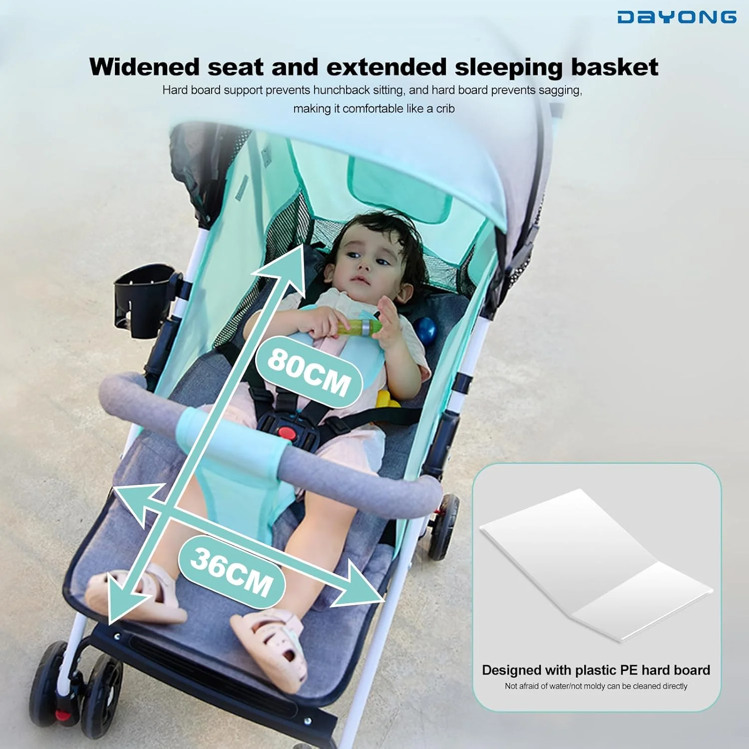کالسکه مسافرتی فوق سبک دایونگ، کالسکه تاشو قابل حمل کودک با سایبان، کالسکه بچه با یک دست، کالسکه نشسته و خوابیده برای نوزادان 0-36 ماهه (سبز)