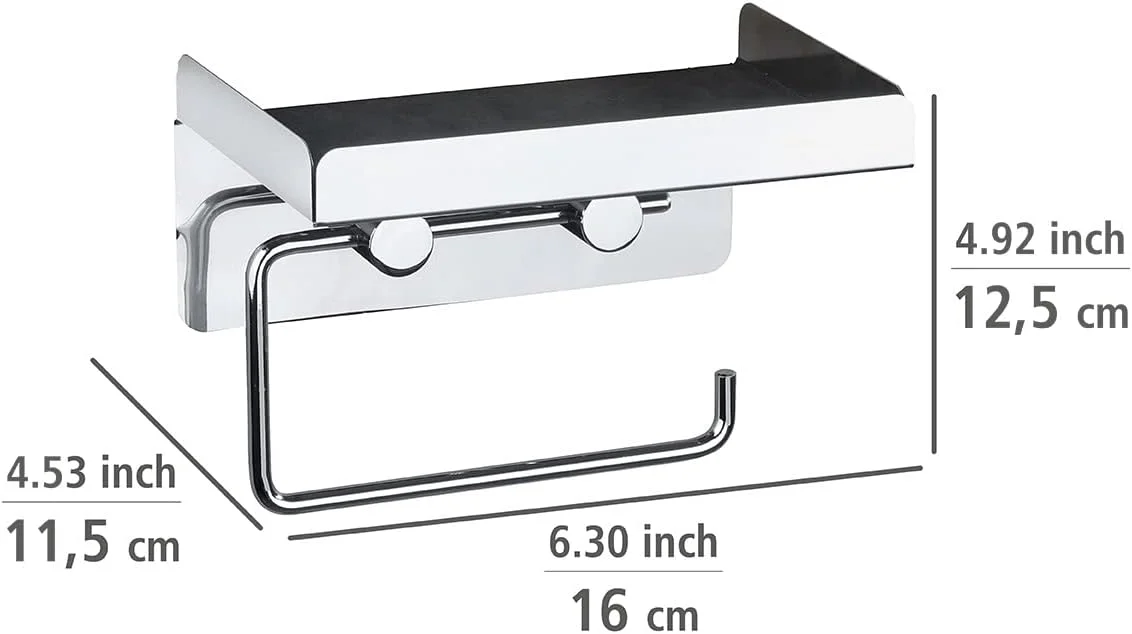 نگهدارنده رول توالت 2 در 1 WENKO، استیل ضد زنگ، نصب چسبی، قوی و محکم، کمک کننده حمام منزل، 16x12.5x11.5 سانتی متر، براق