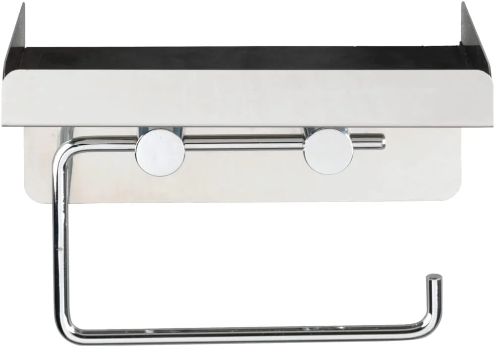 نگهدارنده رول توالت 2 در 1 WENKO، استیل ضد زنگ، نصب چسبی، قوی و محکم، کمک کننده حمام منزل، 16x12.5x11.5 سانتی متر، براق