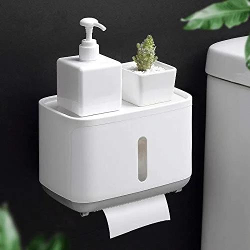 جا دستمال کاغذی دیواری قفسه دار جعبه ای ضد آب سینی دستمال کاغذی رولی جعبه نگهداری لوازم جانبی حمام (رنگ: Argento)