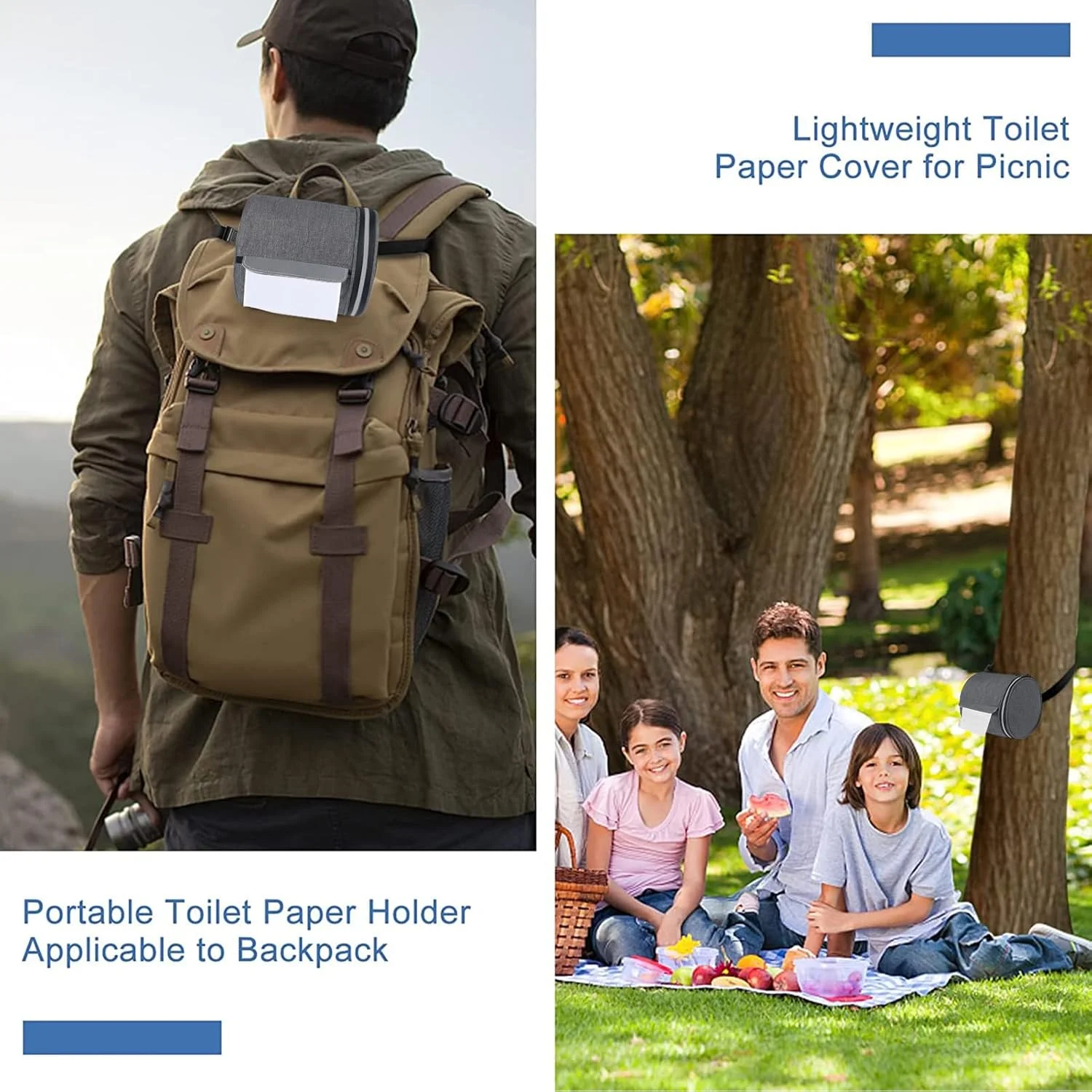 جا دستمال کاغذی آویز ضد گربه، محفظه دستمال رولی ضد آب و قابل حمل با بند قابل تنظیم، سازمان دهنده دستمال رولی قابل استفاده مجدد برای کمپینگ، حمام، آشپزخانه، مسافرت، خاکستری