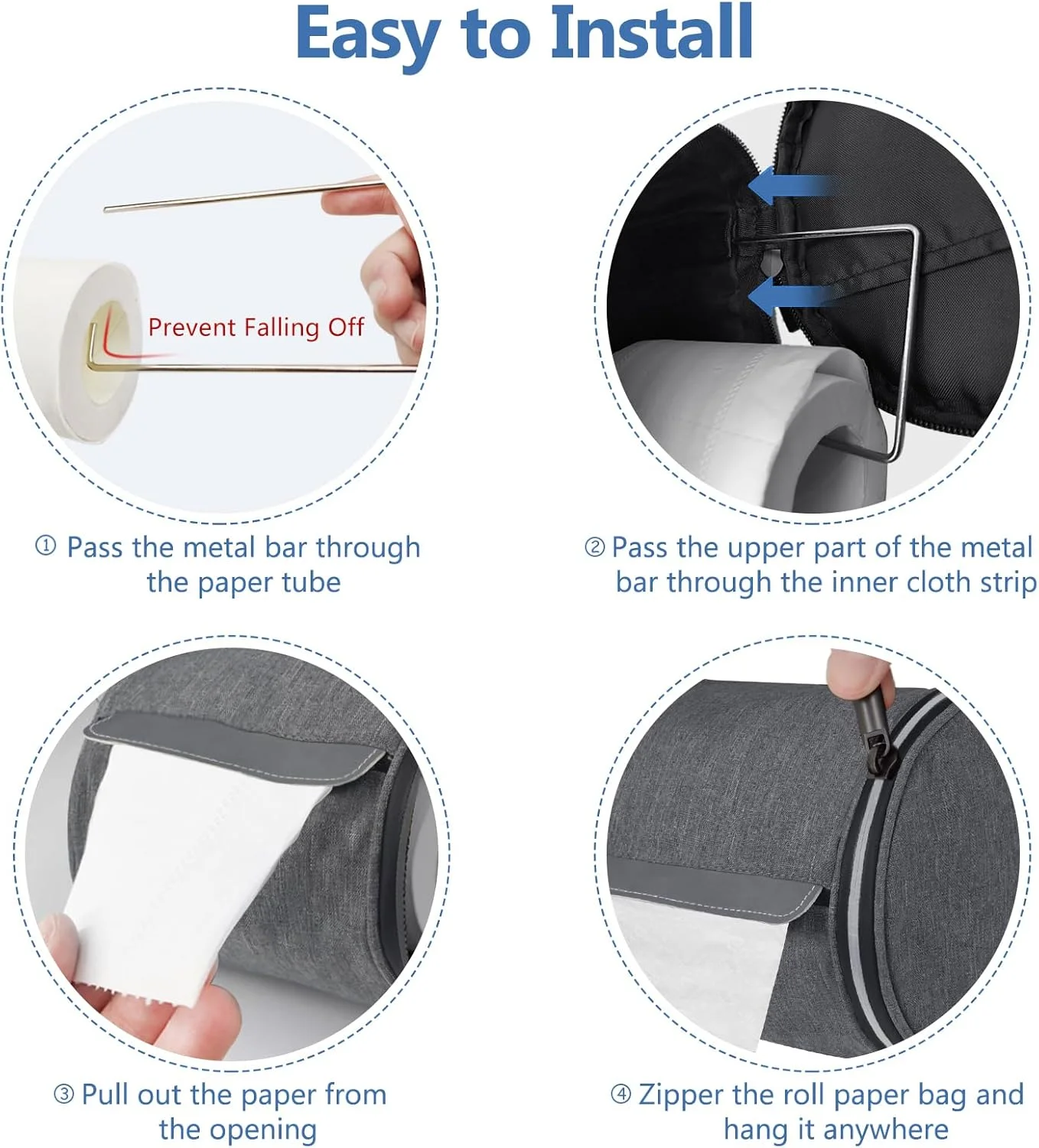 جا دستمال کاغذی آویز ضد گربه، محفظه دستمال رولی ضد آب و قابل حمل با بند قابل تنظیم، سازمان دهنده دستمال رولی قابل استفاده مجدد برای کمپینگ، حمام، آشپزخانه، مسافرت، خاکستری