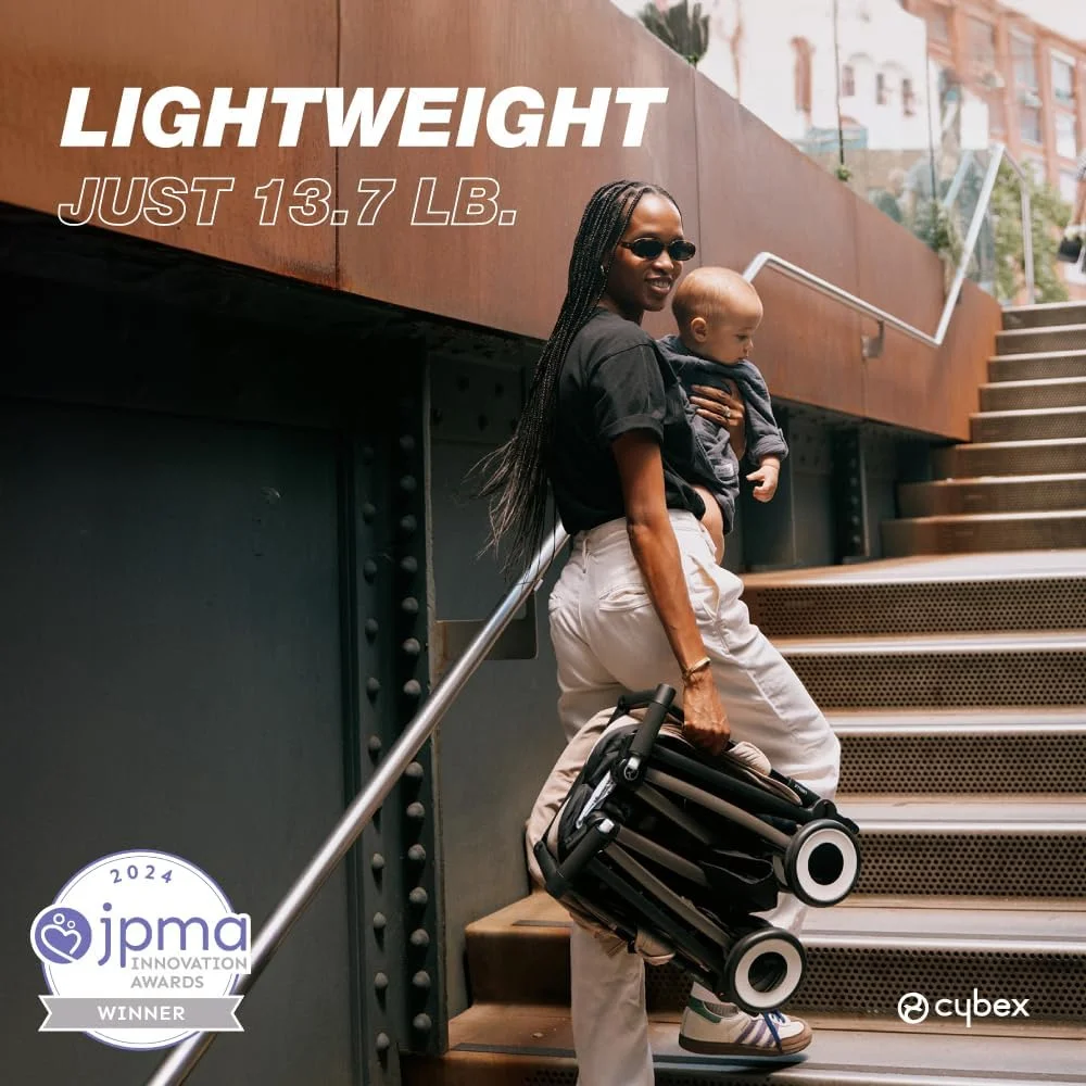 کالسکه مسافرتی سبک وزن کودک سایبکس لیبل با تاشو فوق العاده جمع و جور، سیستم تعلیق نرم و تکیه گاه قابل تنظیم با یک دست، آماده سیستم مسافرتی، آبی طوفانی