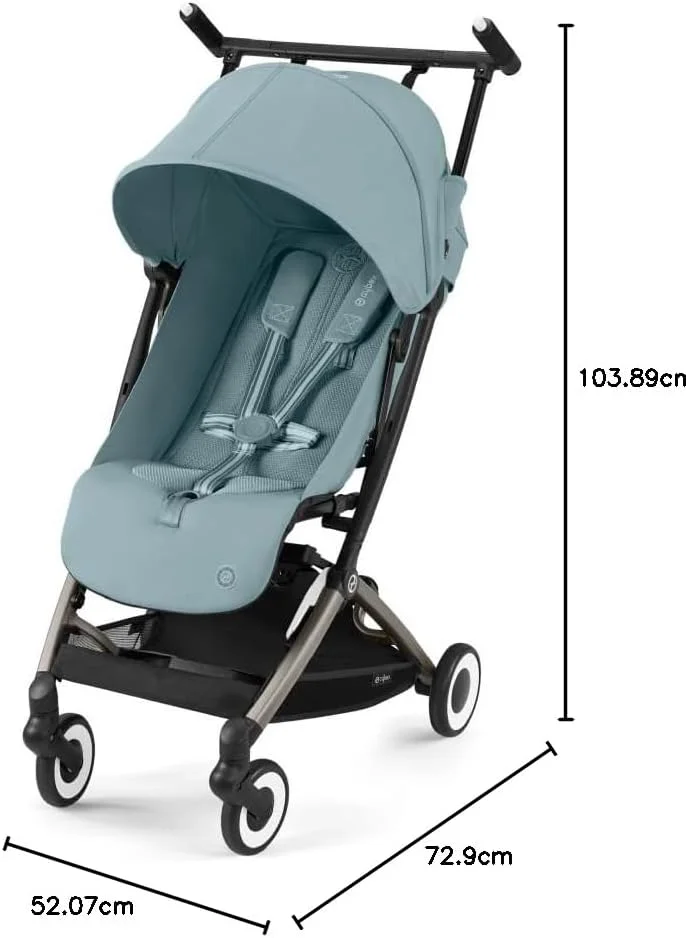 کالسکه مسافرتی سبک وزن کودک سایبکس لیبل با تاشو فوق العاده جمع و جور، سیستم تعلیق نرم و تکیه گاه قابل تنظیم با یک دست، آماده سیستم مسافرتی، آبی طوفانی