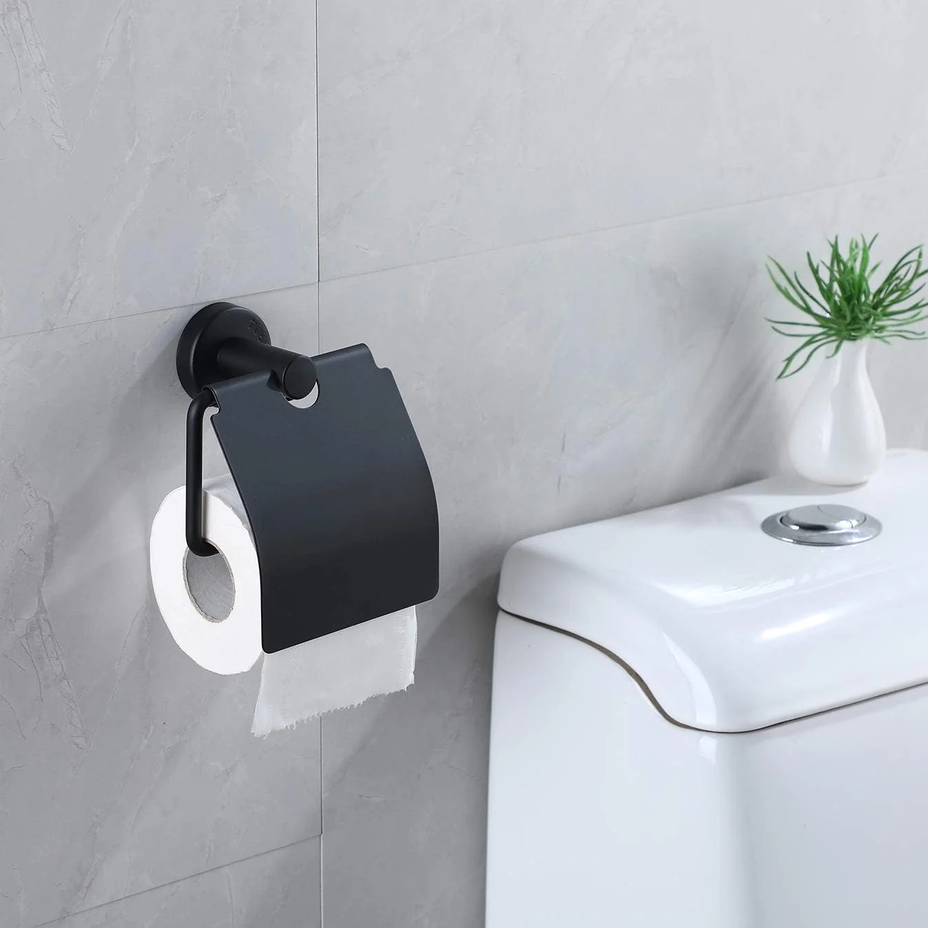 جا دستمال توالت مشکی مات با پوشش ضد آب، نگهدارنده رول دستمال کاغذی برای سازماندهی و نگهداری حمام، نگهدارنده تک پایه/قلاب دستمال توالت دیواری