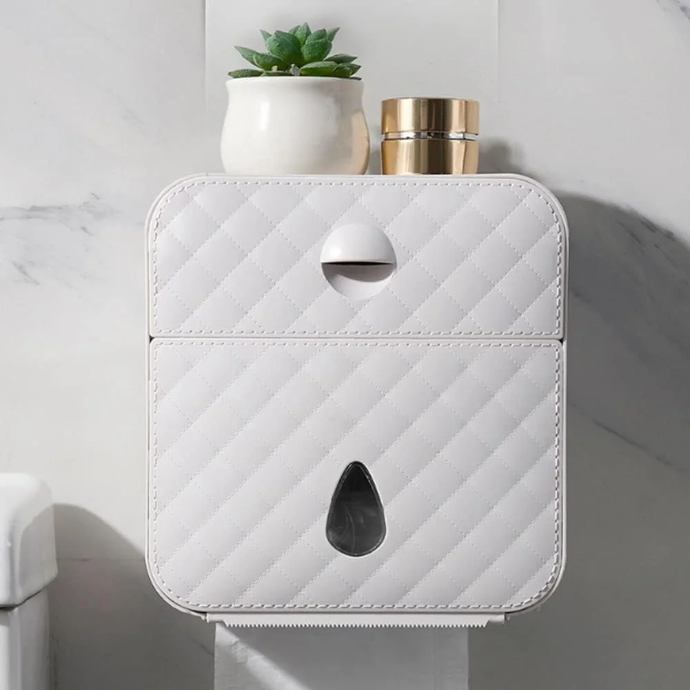 جا دستمال کاغذی ضد آب، جعبه دیواری برای نگهداری لوازم جانبی حمام، سینی، لوله رول، بدون نیاز به سوراخ کاری