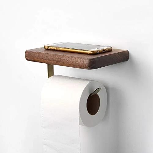 Black Walnut Roll Holder Wooden Towel Rack Tissue Box Toilet Paper Holder Rounded Corner Storage Rack