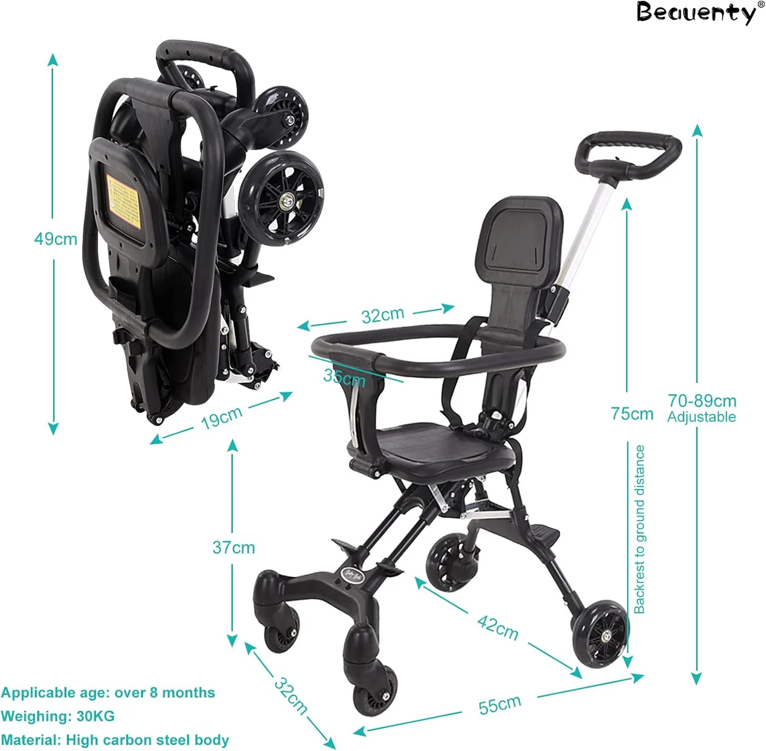 کالسکه کودک Beauenty، کالسکه مسافرتی سبک و جمع و جور با دستگیره و پشتی قابل تنظیم، تاشو با یک دست، مناسب برای نگهداری در محفظه بالای سر هواپیما، خرید، پیاده روی، مسافرت (استایل 1)
