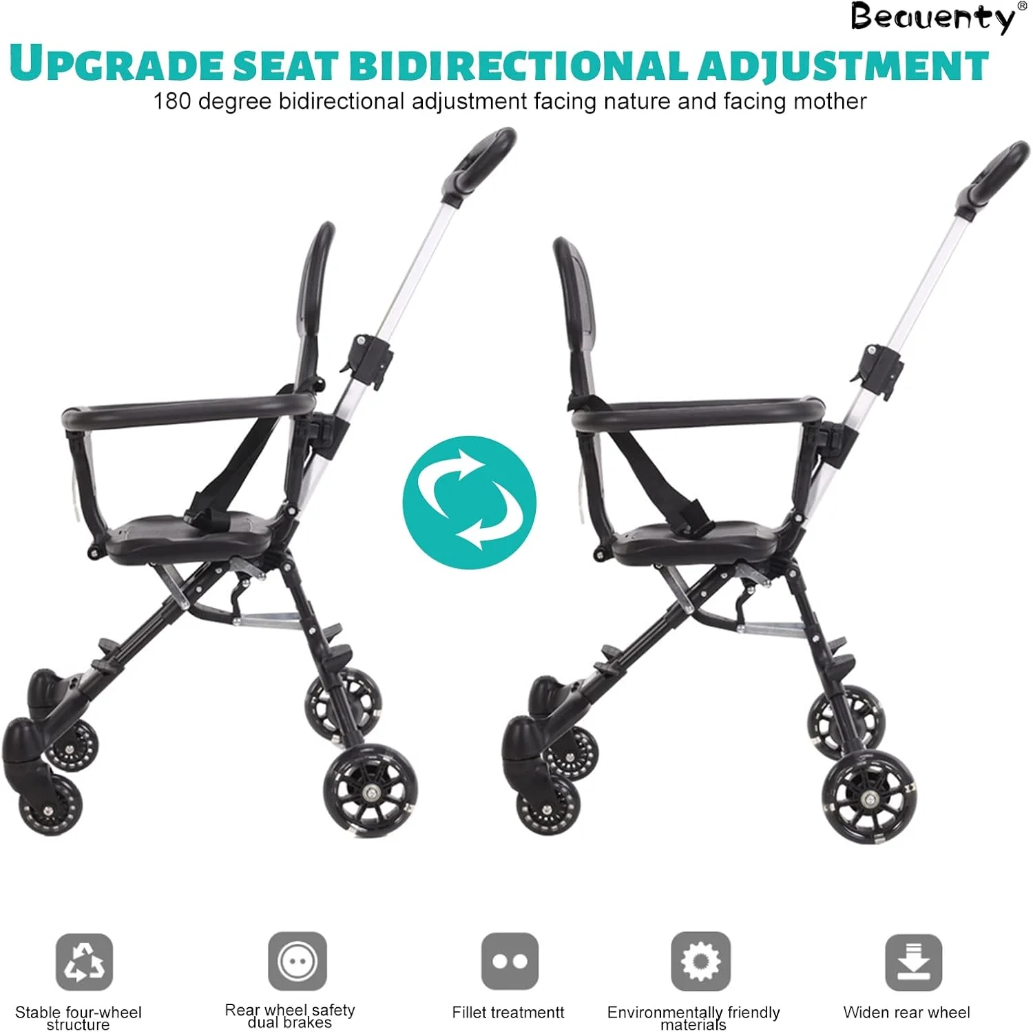 کالسکه کودک Beauenty، کالسکه مسافرتی سبک و جمع و جور با دستگیره و پشتی قابل تنظیم، تاشو با یک دست، مناسب برای نگهداری در محفظه بالای سر هواپیما، خرید، پیاده روی، مسافرت (استایل 1)