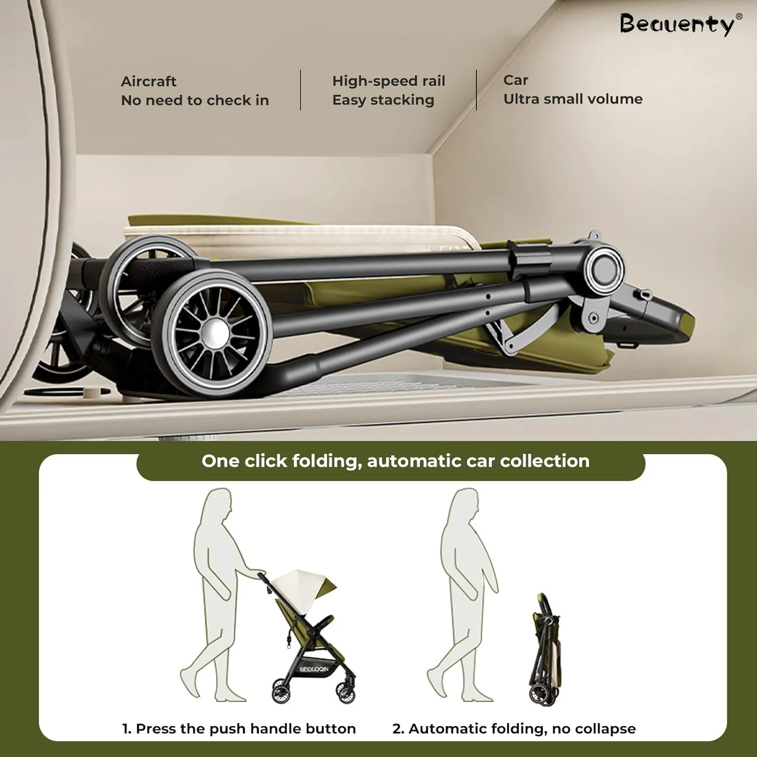 کالسکه دو طرفه دسته معکوس Beauenty برای نوزاد دختر و پسر 0-3 ساله، کالسکه مسافرتی تاشو خودکار سبک وزن با فشار دکمه (بژ) کالسکه دو طرفه دسته معکوس Beauenty برای نوزاد دختر و پسر 0-3 ساله، کالسکه مسافرتی تاشو خودکار سبک وزن با فشار دکمه (بژ)