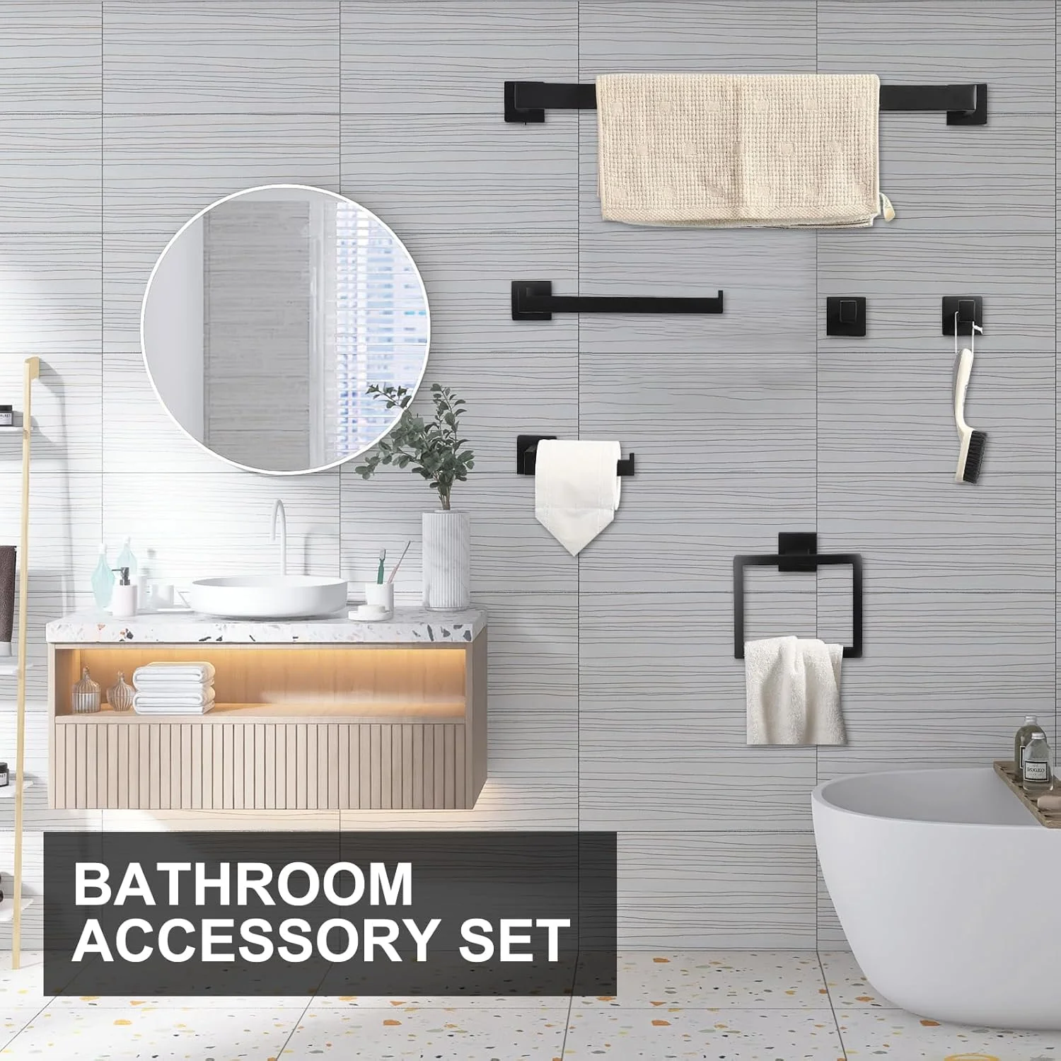 ست لوازم جانبی حمام Wallfire شامل 10 قطعه، میله حوله دیواری، ست لوازم حمام سنگین، شامل جا دستمال کاغذی، میله حوله، حلقه حوله و قلاب ست لوازم جانبی حمام Wallfire شامل 10 قطعه، میله حوله دیواری، ست لوازم حمام سنگین، شامل جا دستمال کاغذی، میله حوله، حلقه حوله و قلاب