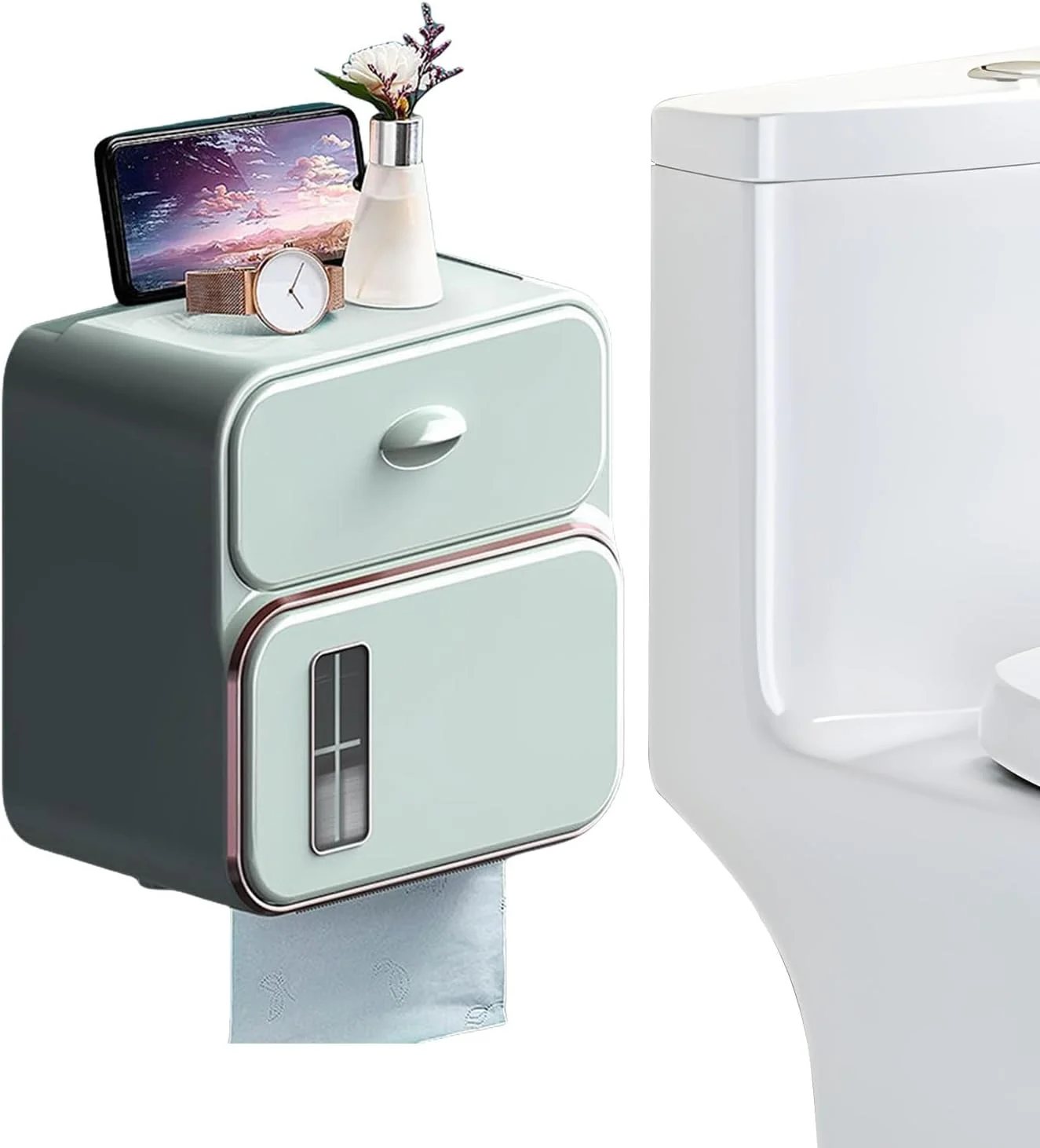 جا دستمال کاغذی دیواری - جا دستمال توالت | پخش کننده دستمال کاغذی چسبی با کشو برای هتل، آشپزخانه، سرویس بهداشتی، کاروان و دستشویی