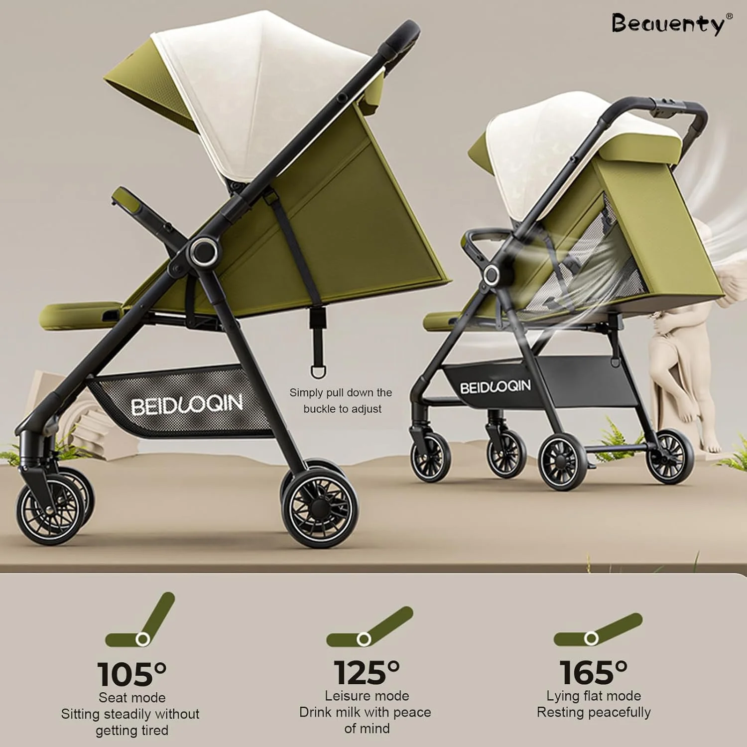 کالسکه دو طرفه دسته معکوس Beauenty برای نوزاد دختر و پسر 0-3 ساله، کالسکه مسافرتی تاشو خودکار سبک وزن با فشار دکمه (بژ) کالسکه دو طرفه دسته معکوس Beauenty برای نوزاد دختر و پسر 0-3 ساله، کالسکه مسافرتی تاشو خودکار سبک وزن با فشار دکمه (بژ)