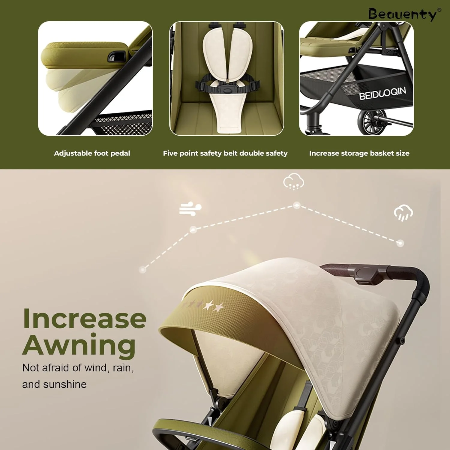 کالسکه دو طرفه دسته معکوس Beauenty برای نوزاد دختر و پسر 0-3 ساله، کالسکه مسافرتی تاشو خودکار سبک وزن با فشار دکمه (بژ) کالسکه دو طرفه دسته معکوس Beauenty برای نوزاد دختر و پسر 0-3 ساله، کالسکه مسافرتی تاشو خودکار سبک وزن با فشار دکمه (بژ)