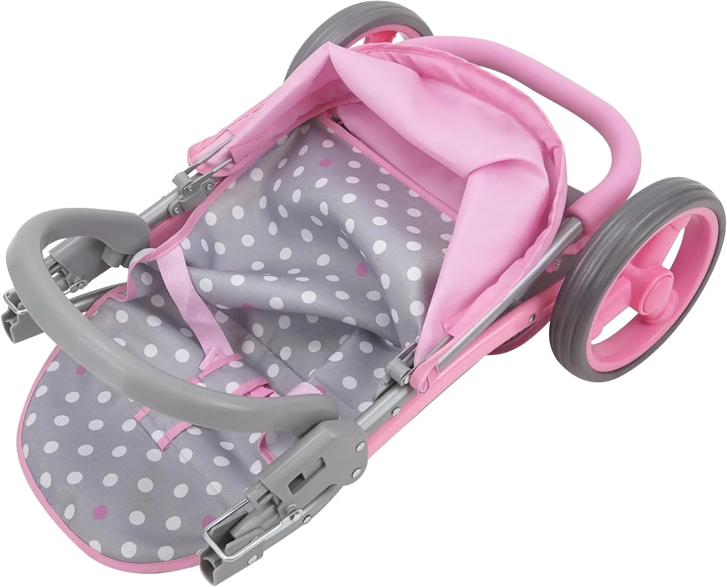 509 Crew: Cotton Candy Pink: Twin Tandem Doll Stroller - Pink, Grey, Polka Dot - Dolls Up to 18", Holds 2 Dolls, Foldable, Kids Pretend Play, Ages 3+