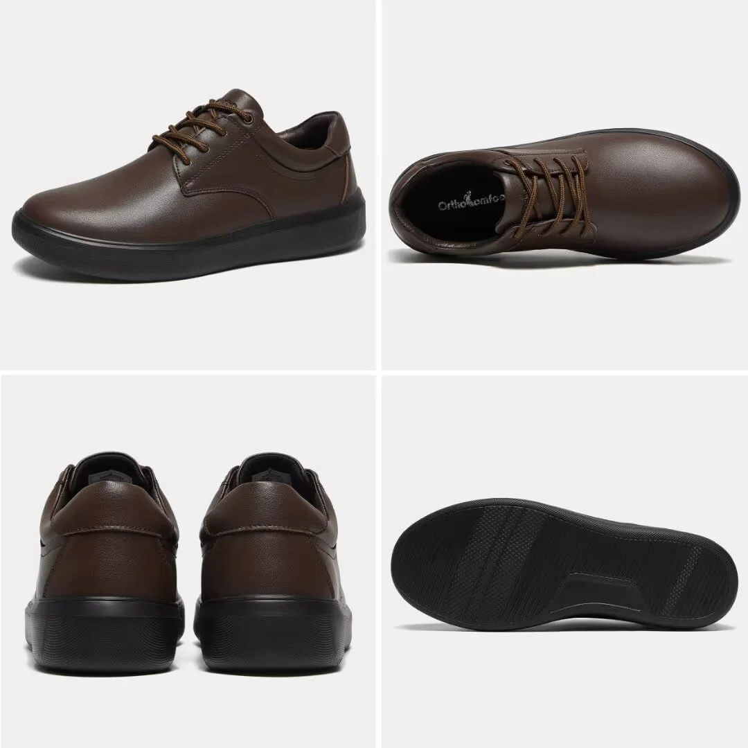 کفش های پیاده روی رسمی چرمی ارتوپدی مردانه OrthoComfoot: کفش های آکسفورد تنفسی و شیک برای بهبود نوروپاتی، کفش های طبی نرم و راحت با پشتیبانی از قوس پا برای ورم پا، قهوه ای سایز 8