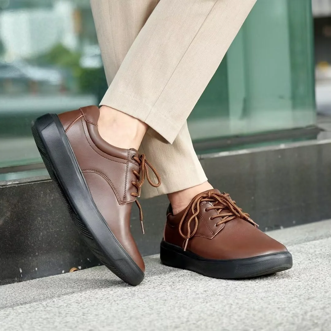 کفش های پیاده روی رسمی چرمی ارتوپدی مردانه OrthoComfoot: کفش های آکسفورد تنفسی و شیک برای بهبود نوروپاتی، کفش های طبی نرم و راحت با پشتیبانی از قوس پا برای ورم پا، قهوه ای سایز 8