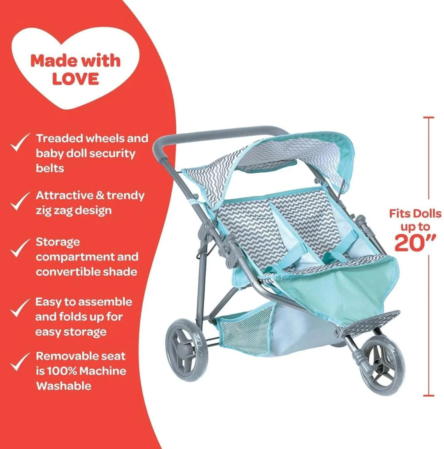 کالسکه دوقلو مخصوص عروسک Adora طرح زیگ زاگ