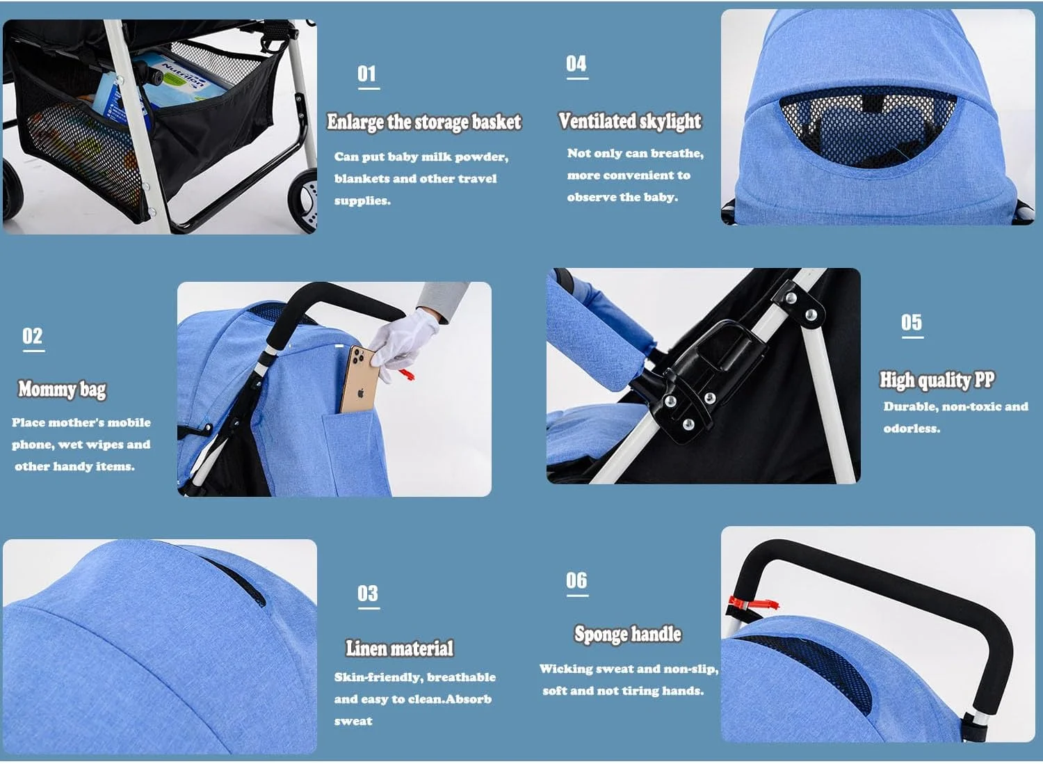 کالسکه مسافرتی سبک وزن AM ANNA - کالسکه چتری تاشو با زیرپایی/تکیه گاه قابل تنظیم، تاشو با یک دست برای نوزاد، سبد و کمربند ایمنی