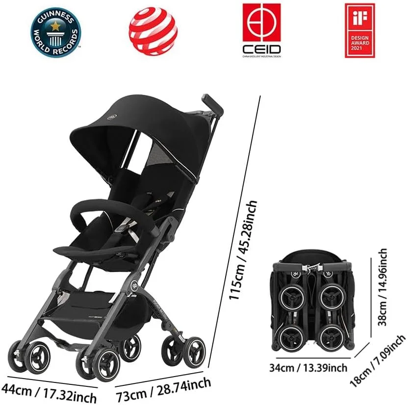 کالسکه مسافرتی فوق سبک و جمع و جور جی بی پاکیت پلاس All-Terrain مناسب نوزادان و کودکان نوپا، مطابق با استاندارد چمدان کابین هواپیما، طلایی مشکی کالسکه مسافرتی فوق سبک و جمع و جور جی بی پاکیت پلاس All-Terrain مناسب نوزادان و کودکان نوپا، مطابق با استاندارد چمدان کابین هواپیما، طلایی مشکی