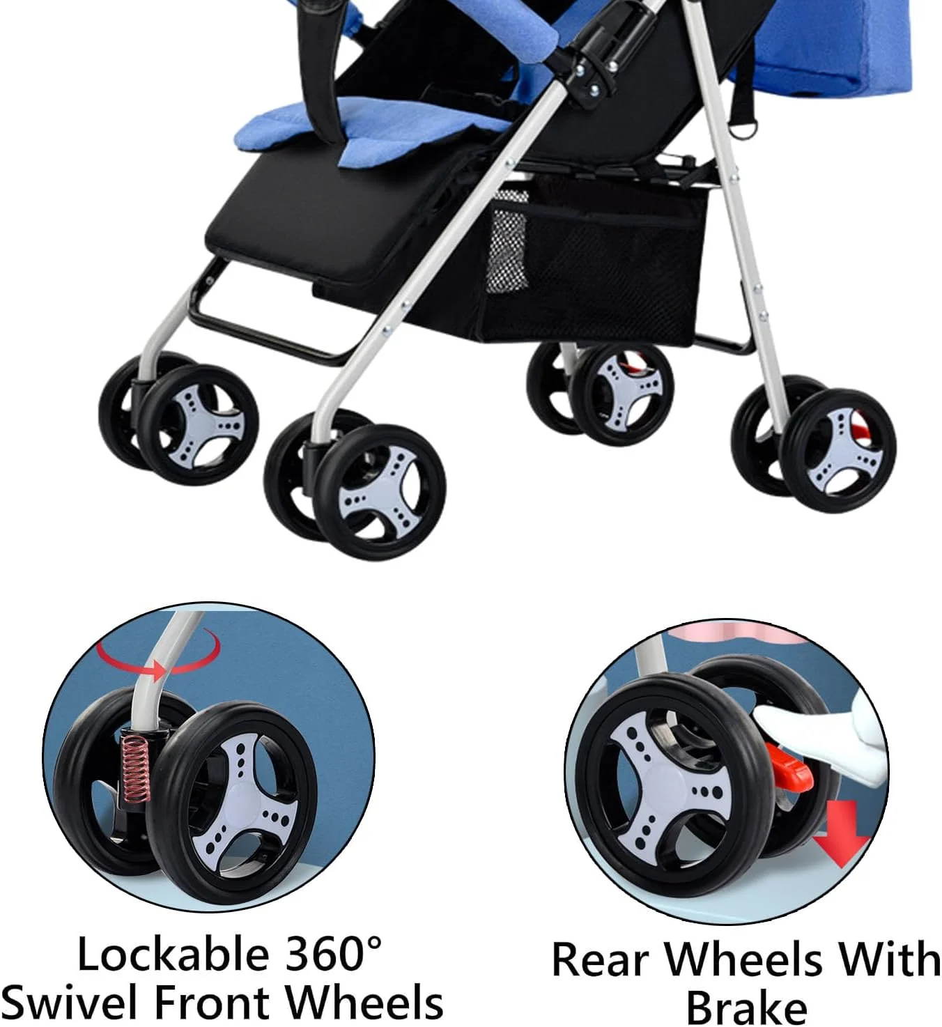 کالسکه مسافرتی سبک وزن AM ANNA - کالسکه چتری تاشو با زیرپایی/تکیه گاه قابل تنظیم، تاشو با یک دست برای نوزاد، سبد و کمربند ایمنی