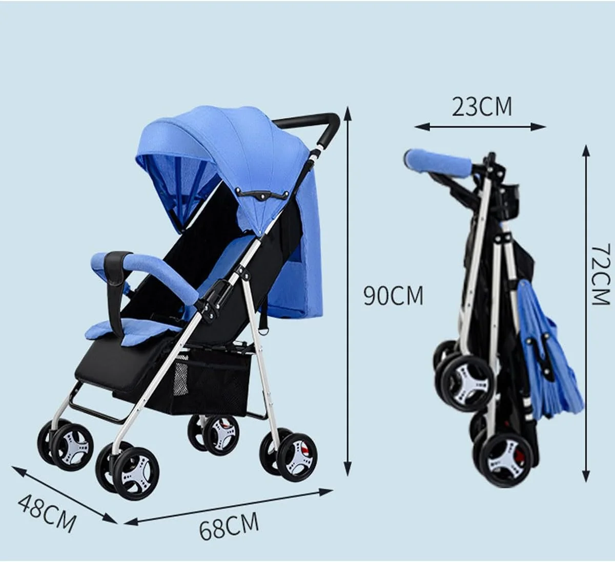 کالسکه مسافرتی سبک وزن AM ANNA - کالسکه چتری تاشو با زیرپایی/تکیه گاه قابل تنظیم، تاشو با یک دست برای نوزاد، سبد و کمربند ایمنی