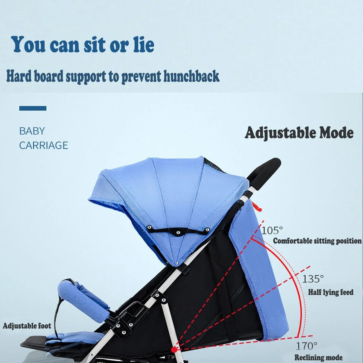 کالسکه مسافرتی سبک وزن AM ANNA - کالسکه چتری تاشو با زیرپایی/تکیه گاه قابل تنظیم، تاشو با یک دست برای نوزاد، سبد و کمربند ایمنی