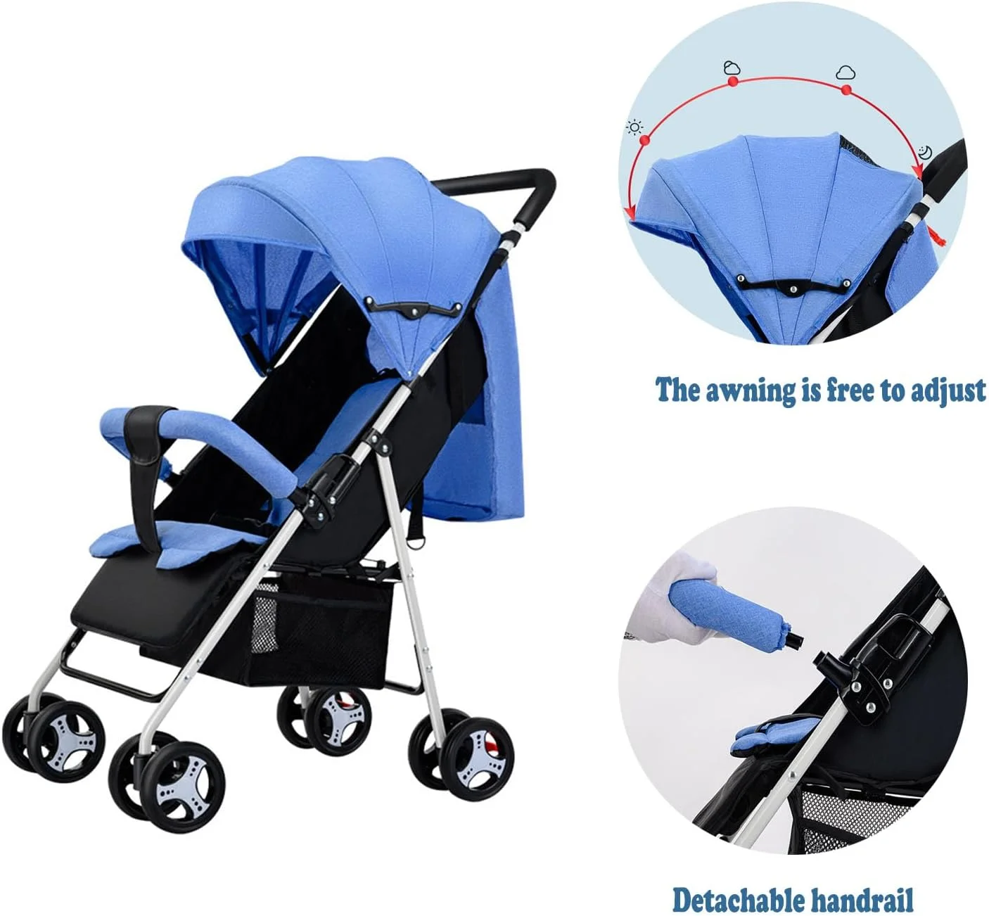 کالسکه مسافرتی سبک وزن AM ANNA - کالسکه چتری تاشو با زیرپایی/تکیه گاه قابل تنظیم، تاشو با یک دست برای نوزاد، سبد و کمربند ایمنی