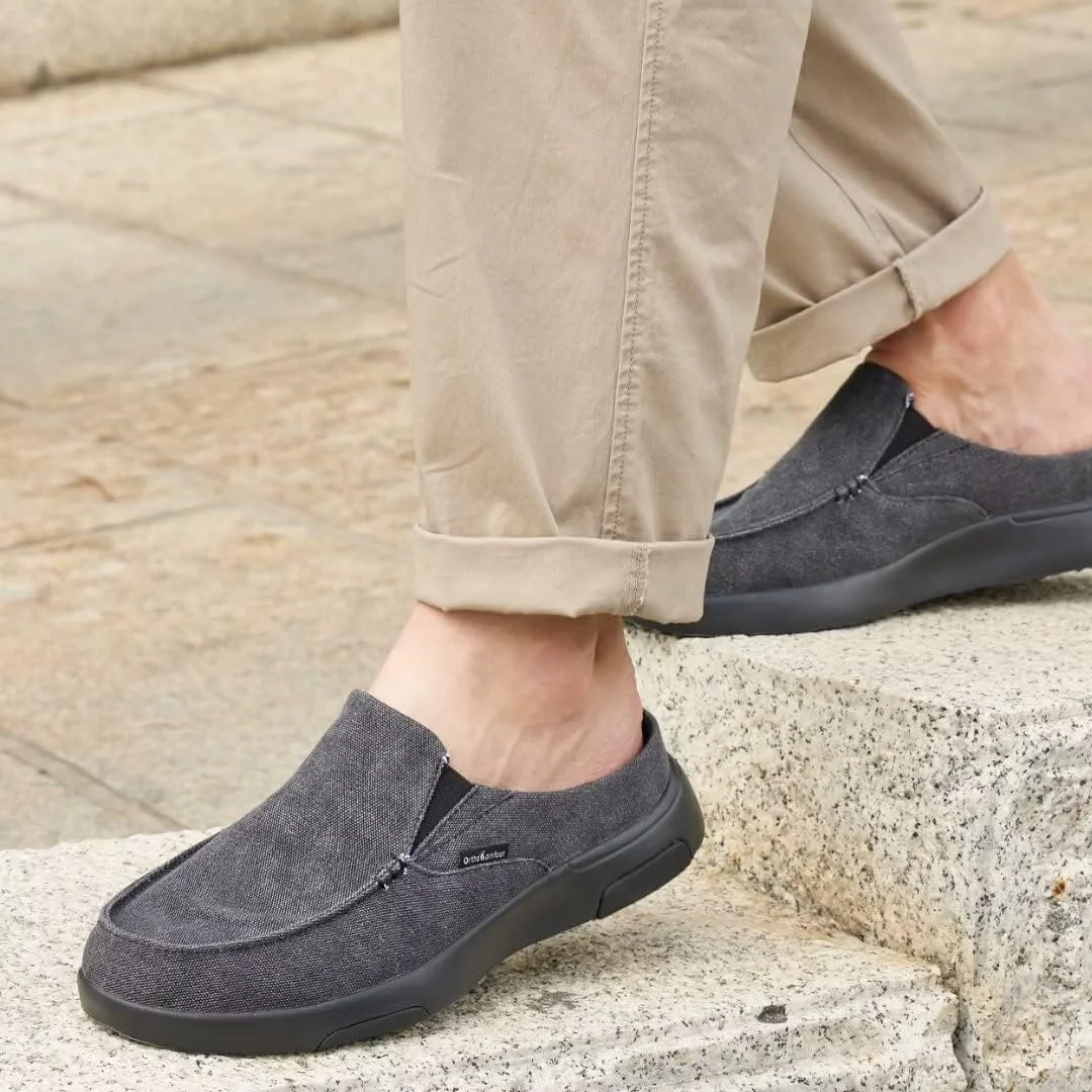 کفش‌های طبی مردانه OrthoComfoot، کفش‌های پیاده‌روی لغزنده: کفش‌های راحت و غیررسمی برای پلانتار فاسایتی، مشکی، کفش‌های مناسب فضای باز با پشتیبانی از قوس پا برای بهبود نوروپاتی، سایز 10