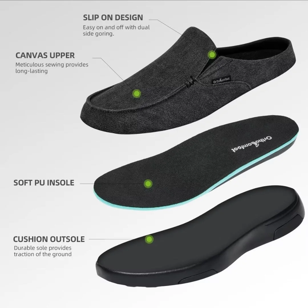 کفش‌های طبی مردانه OrthoComfoot، کفش‌های پیاده‌روی لغزنده: کفش‌های راحت و غیررسمی برای پلانتار فاسایتی، مشکی، کفش‌های مناسب فضای باز با پشتیبانی از قوس پا برای بهبود نوروپاتی، سایز 10