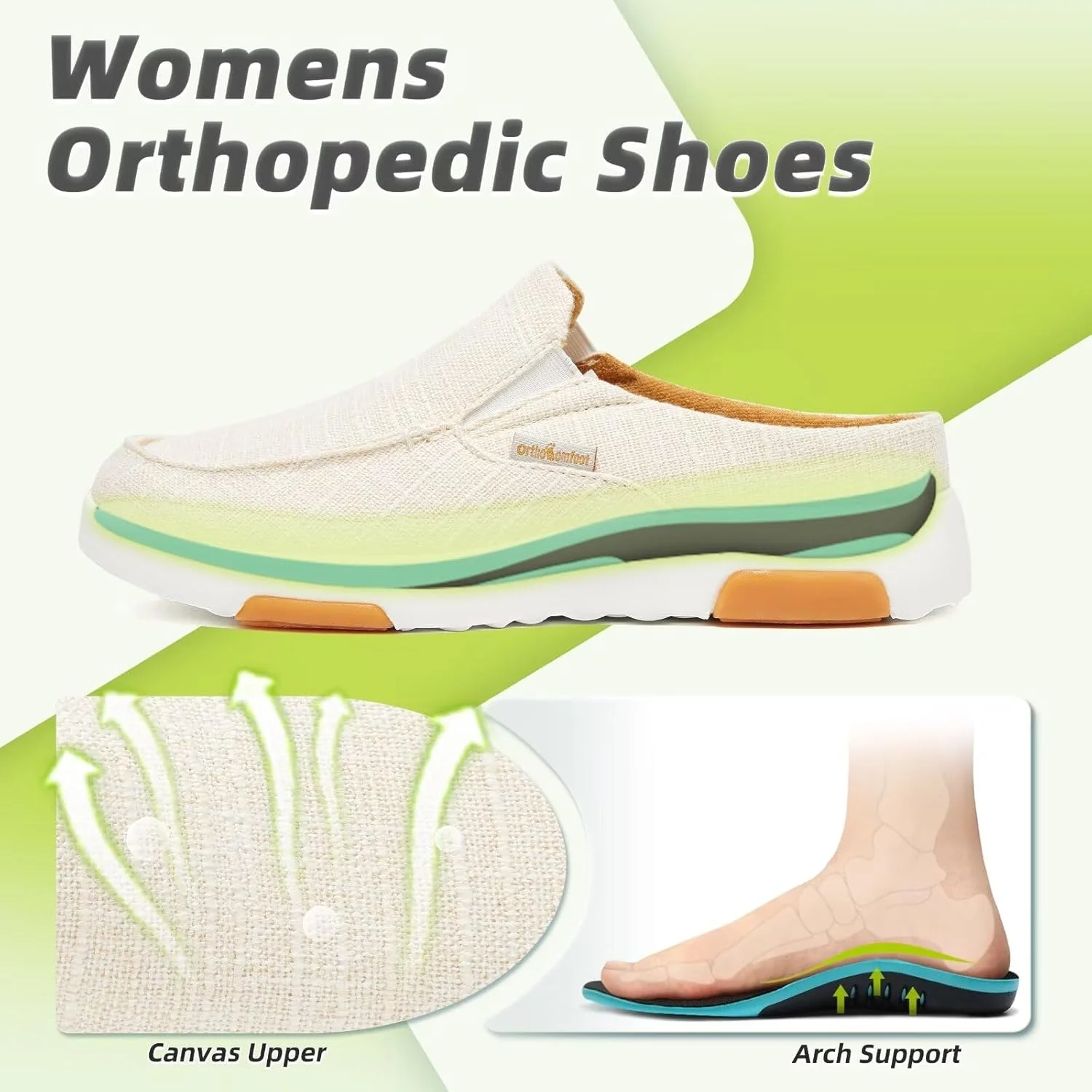 کفش های کالج ارتوپدی زنانه OrthoComfoot: دمپایی های طبی با پشتیبانی قوس پا برای پلانتار فاسیایتیس، کفش های راحتی بومیو ارتوپدی برای تسکین درد پاشنه پا