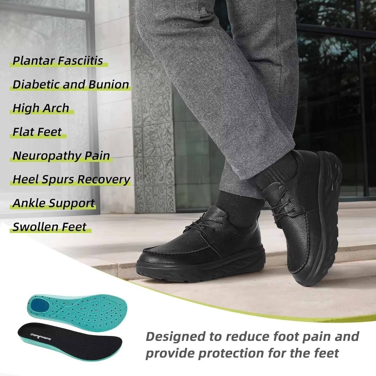 کفش های طبی مردانه ارتوکامفوت، چرمی پهن، مناسب پیاده روی: کفش کتانی راحت با پشتیبانی از قوس پا برای دیابت، فاشیای کف پا، مناسب کار و تجارت، با قابلیت تنظیم، طبی، پاشنه دار، مناسب تسکین درد پا، مدل آکسفورد