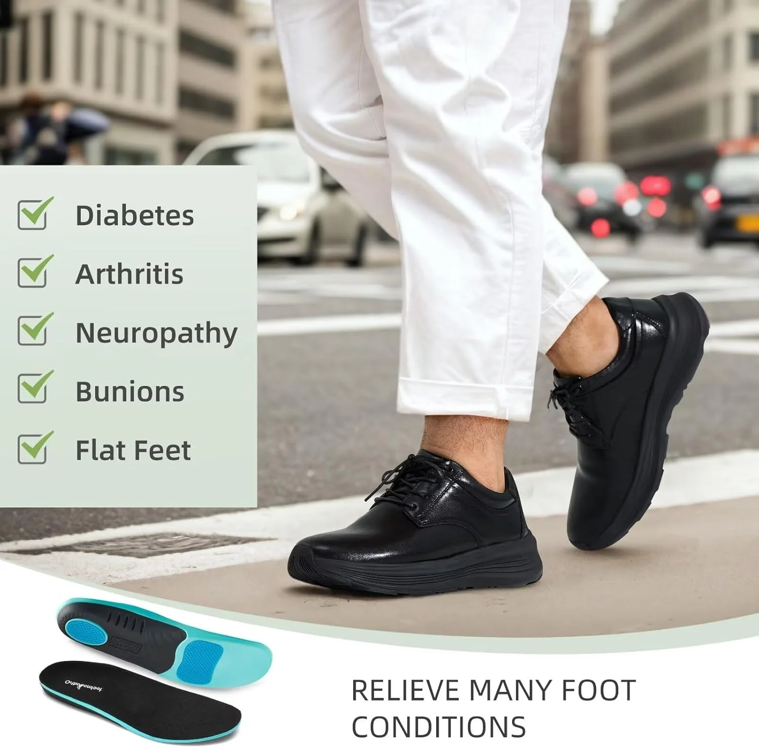 کفش آکسفورد رسمی چرمی ارتوکامفورت مردانه، کفش پیاده روی طبی با پشتیبانی از قوس پا برای پلانتار فاسیایتیس، کفش کتانی نرم ضد لغزش و شیک برای درد پا و پاشنه