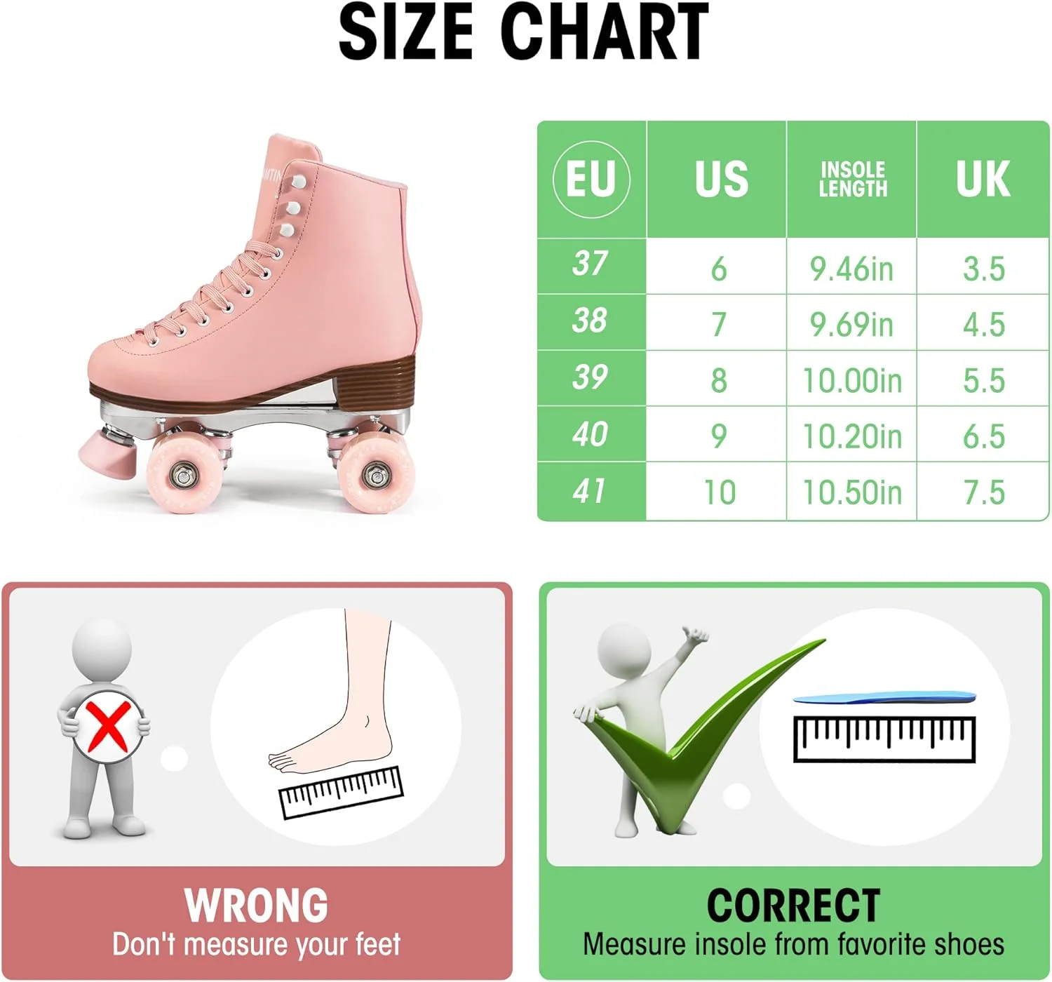 اسکیت های غلتکی Tuosamtin برای زنان/جوانان با ترمزهای قابل تنظیم ارتفاع، اسکیت های غلتکی چهارگانه یکپارچهسازی با سیستمعامل برای فضای باز و سرپوشیده
