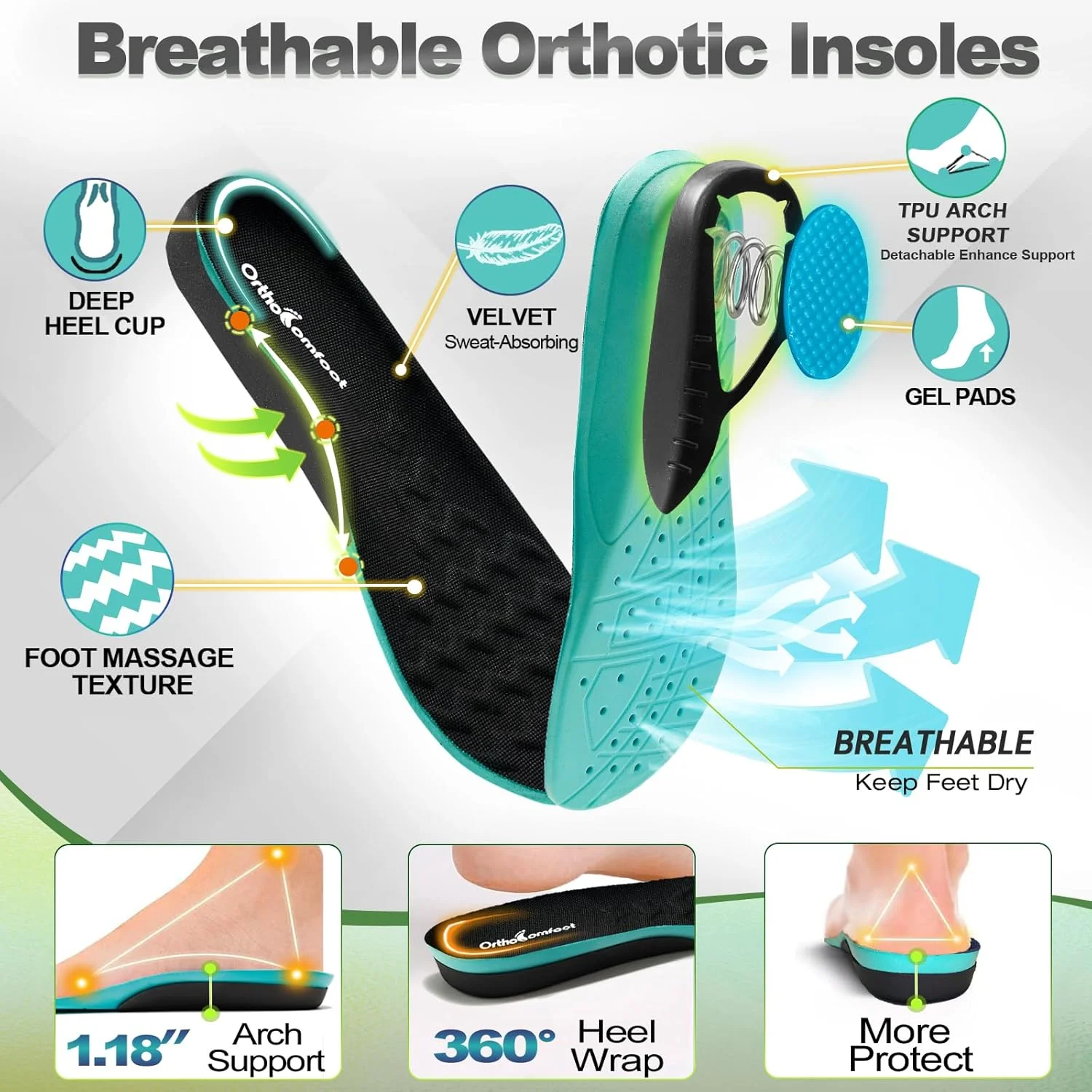 کفش پیاده روی ارتوپدی دیابتی مردانه OrthoComfoot: کفش‌های کتانی راحت با پشتیبانی از قوس و بالشتک، مناسب برای پلانتار فاسیایتیس، کفش‌های کار قابل تنظیم برای پای متورم با قوس بلند ارتوپدی برای درد مچ پا و پاشنه