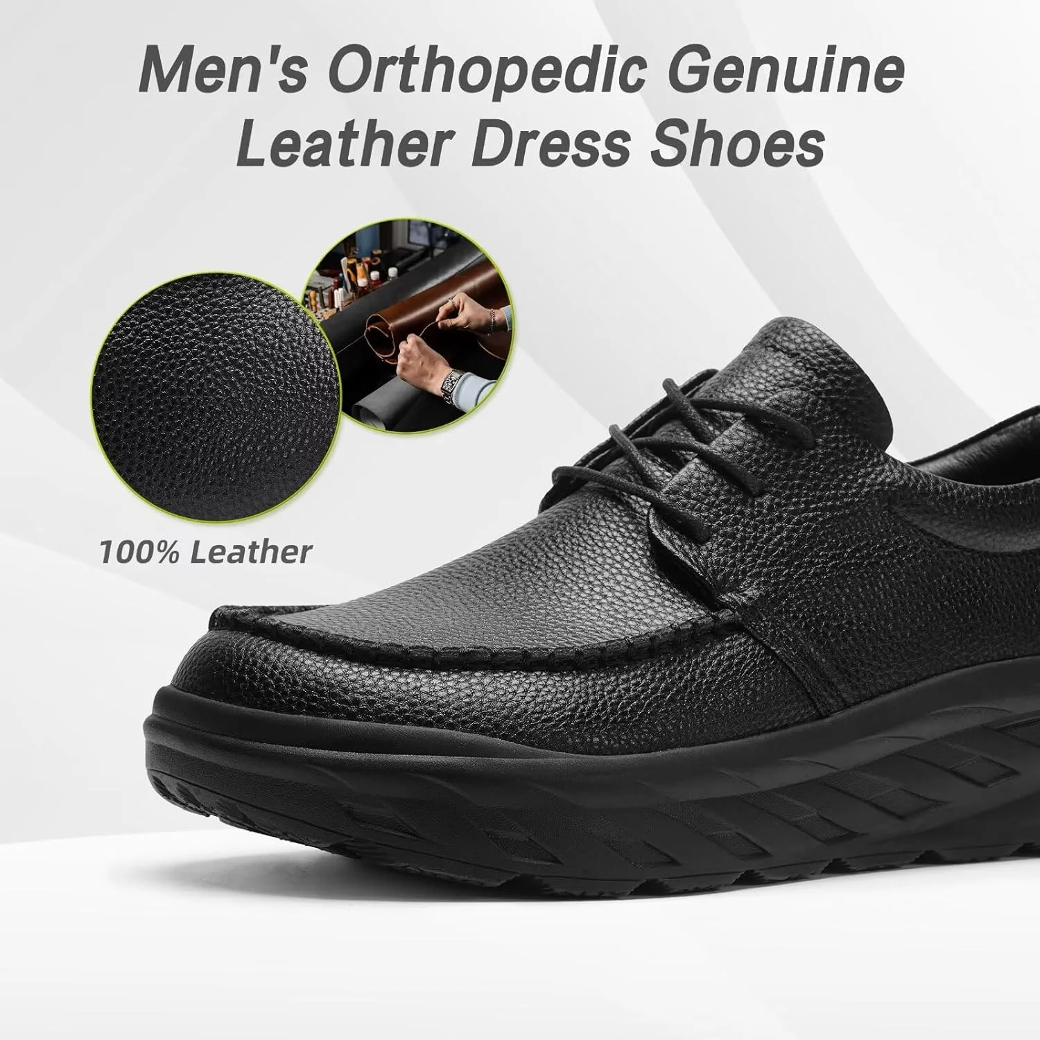 کفش های طبی مردانه ارتوکامفوت، چرمی پهن، مناسب پیاده روی: کفش کتانی راحت با پشتیبانی از قوس پا برای دیابت، فاشیای کف پا، مناسب کار و تجارت، با قابلیت تنظیم، طبی، پاشنه دار، مناسب تسکین درد پا، مدل آکسفورد