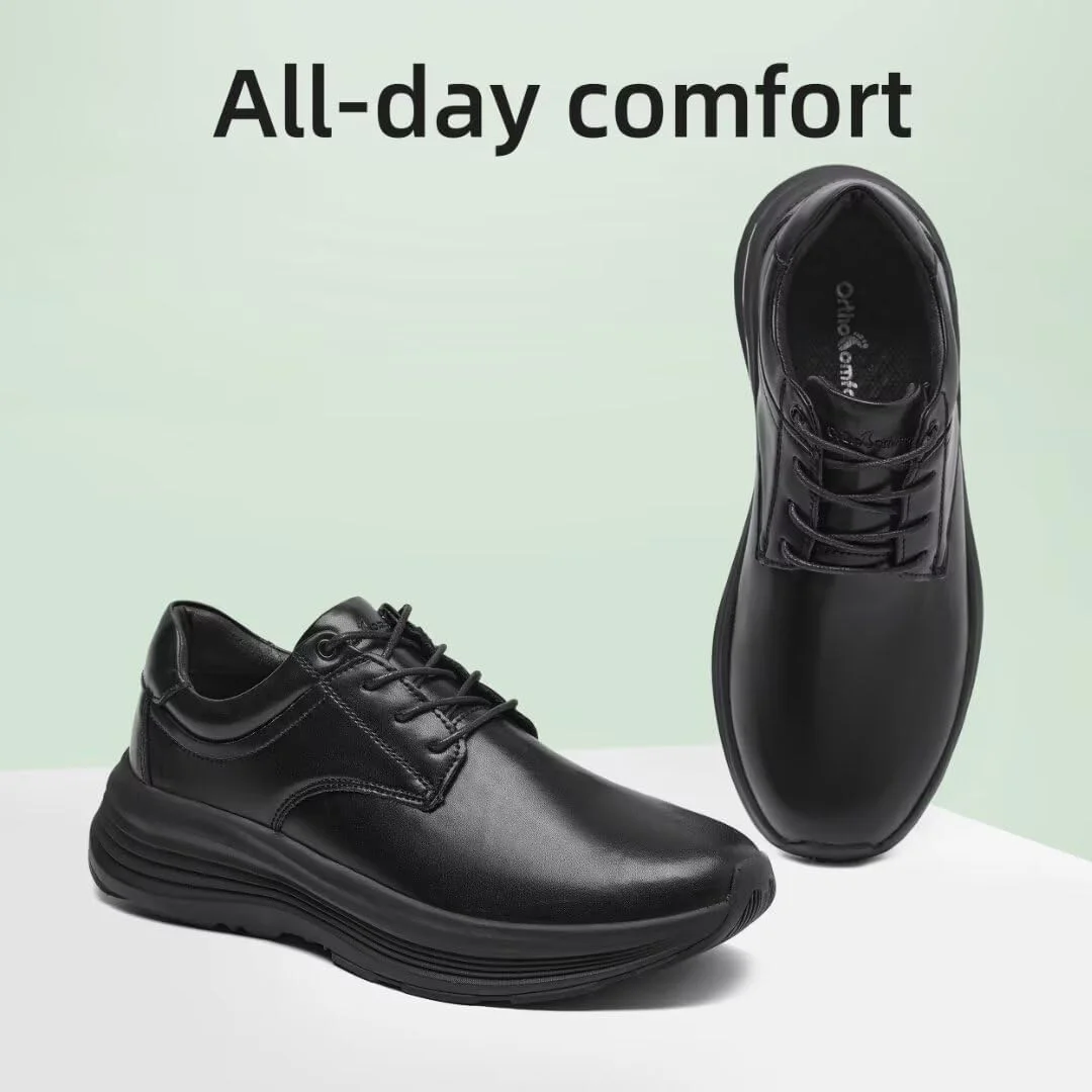 کفش آکسفورد رسمی چرمی ارتوکامفورت مردانه، کفش پیاده روی طبی با پشتیبانی از قوس پا برای پلانتار فاسیایتیس، کفش کتانی نرم ضد لغزش و شیک برای درد پا و پاشنه