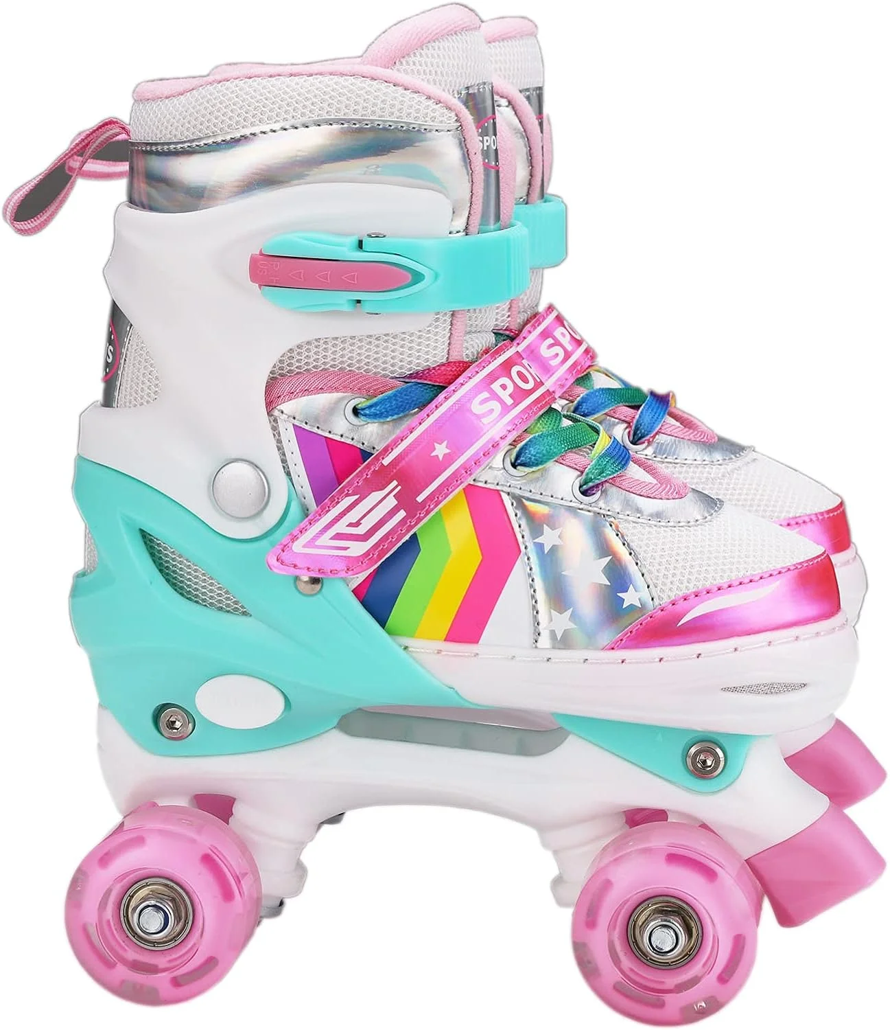 Sumeber Adjustable Roller Skates for Children, with Luminous Wheels, Comfortable and Breathable Quad Skates for Girls, Pink Sumeber Adjustable Roller Skates for Children, with Luminous Wheels, Comfortable and Breathable Quad Skates for Girls, Pink