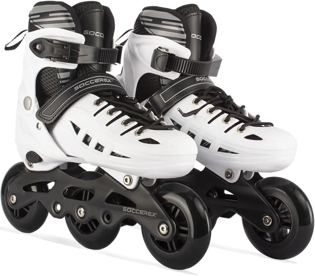 کفش اسکیت غلتکی و اینلاین سه چرخ Soccerex برای کودکان، نوجوانان و بزرگسالان، کفش اسکیت اینلاین قابل تنظیم برای مبتدیان، ورزش های فضای باز با کفش اسکیت با عملکرد بالا
