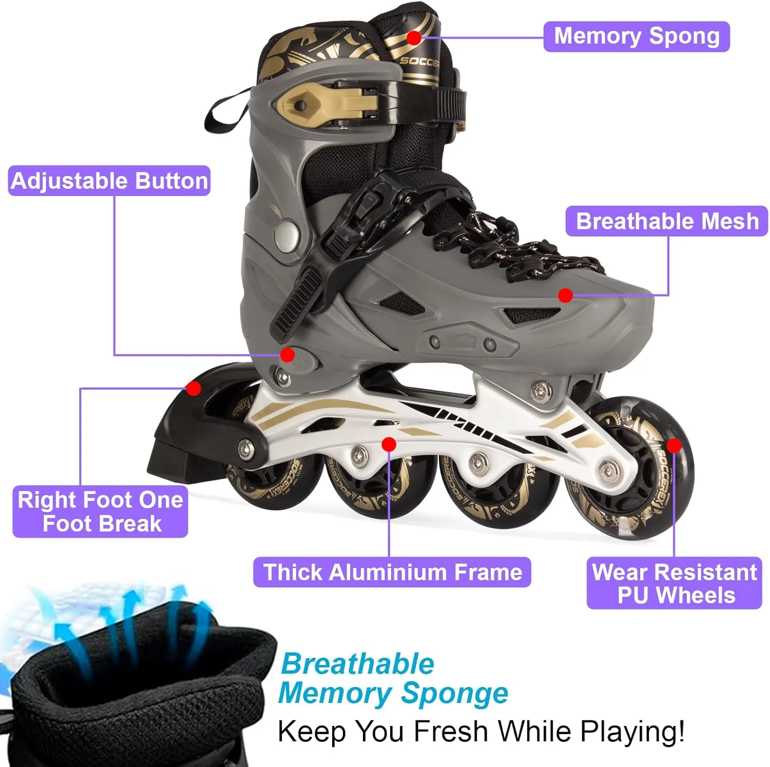 کفش های اسکیت غلتکی و اینلاین Soccerex برای کودکان، نوجوانان و بزرگسالان، کفش های اسکیت اینلاین قابل تنظیم برای مبتدیان به همراه کلاه ایمنی و محافظ