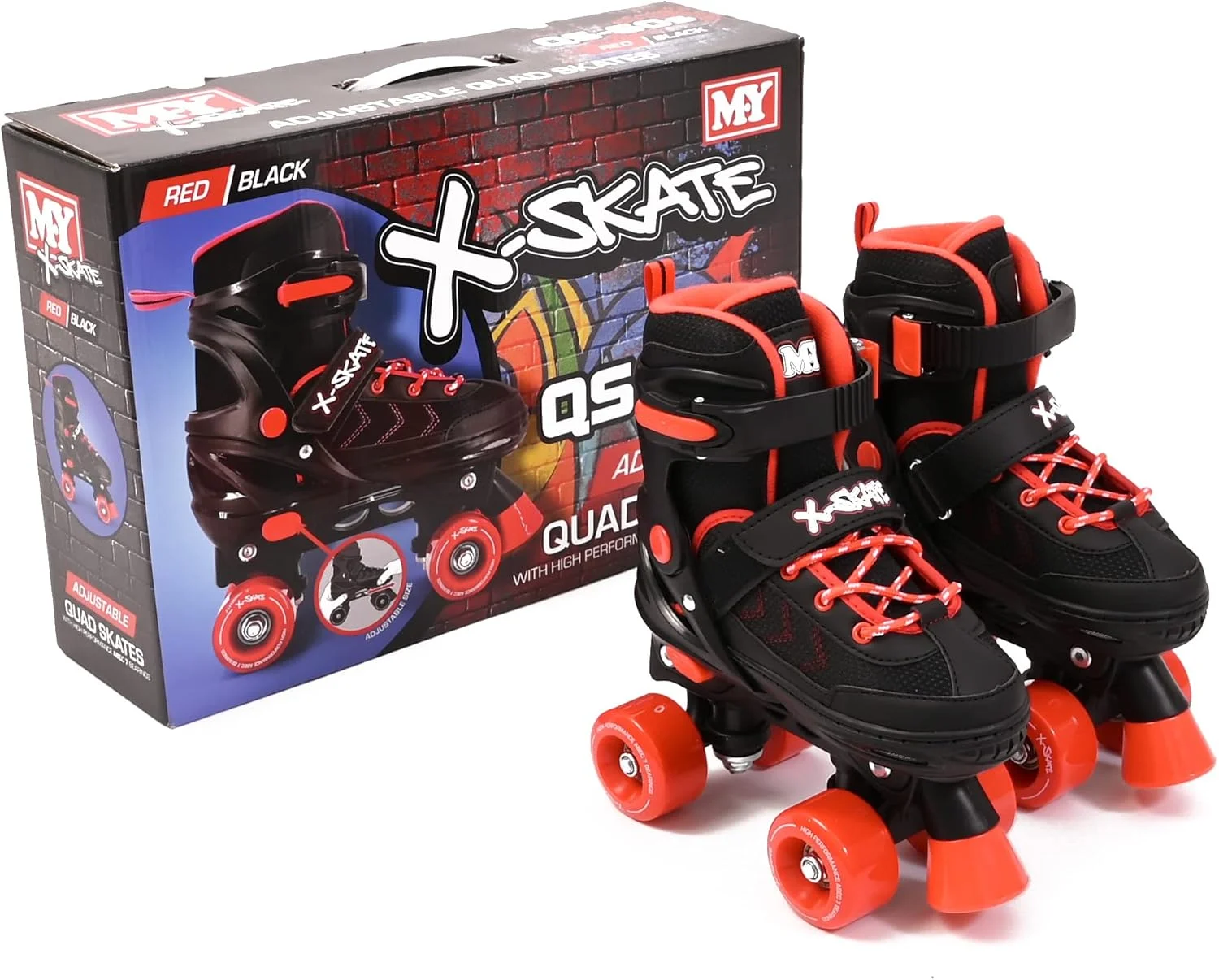 اسکیت های چهار چرخ قابل تنظیم M.Y X-Skate برای بزرگسالان، مشکی و قرمز