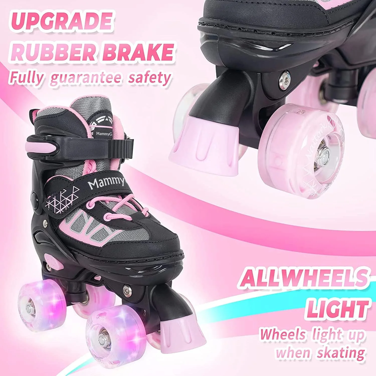 MammyGol Roller Skates for Kids Boys Girls, Adjustable Quad Skates with Light Up Wheels for Toddler Little Kids Ages 6-12, Beginners Outdoor Sports MammyGol Roller Skates for Kids Boys Girls, Adjustable Quad Skates with Light Up Wheels for Toddler Little Kids Ages 6-12, Beginners Outdoor Sports