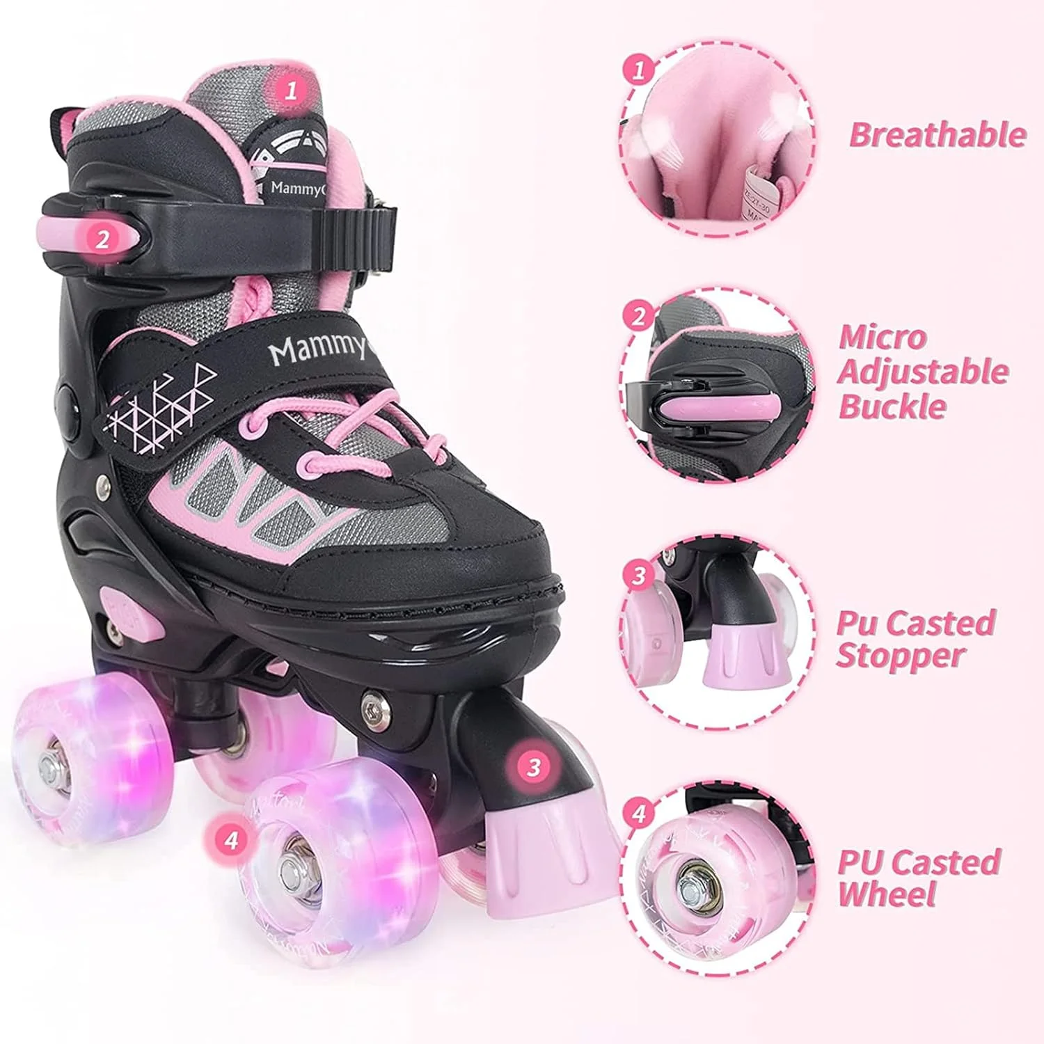 MammyGol Roller Skates for Kids Boys Girls, Adjustable Quad Skates with Light Up Wheels for Toddler Little Kids Ages 6-12, Beginners Outdoor Sports MammyGol Roller Skates for Kids Boys Girls, Adjustable Quad Skates with Light Up Wheels for Toddler Little Kids Ages 6-12, Beginners Outdoor Sports