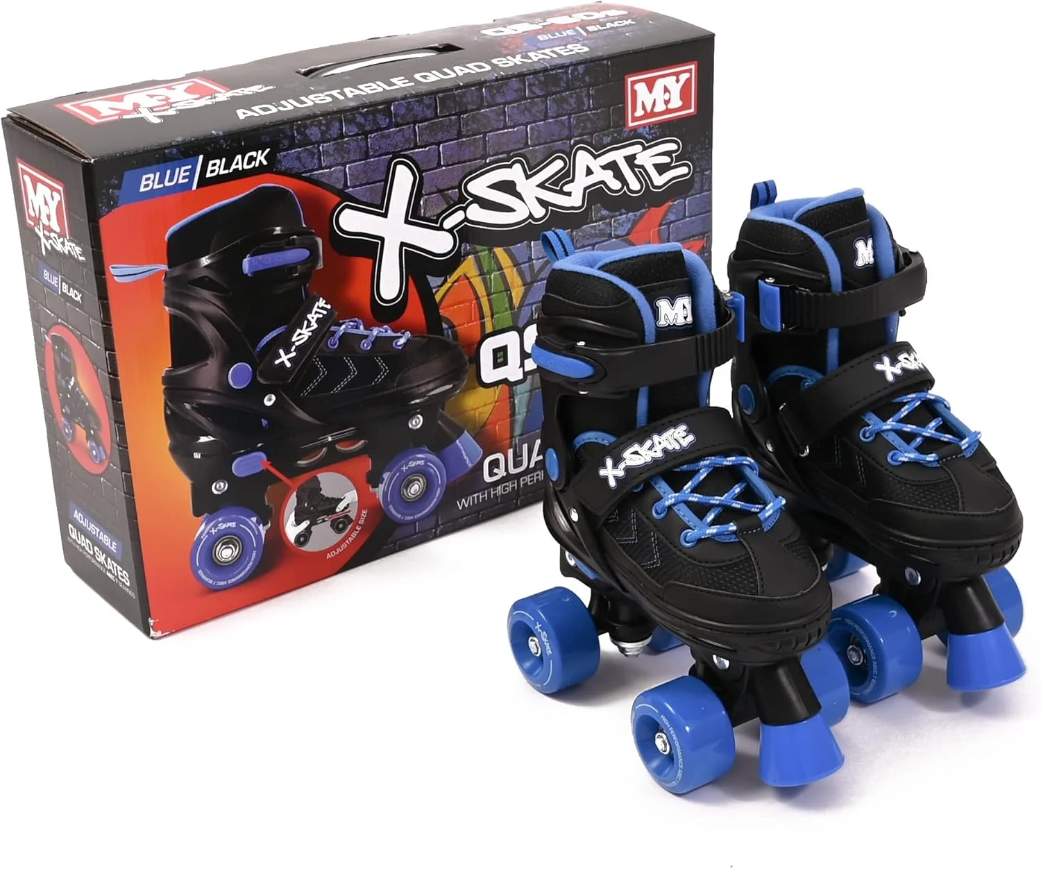 اسکیت های غلتکی چهار چرخ قابل تنظیم M.Y X-Skate، مشکی و آبی