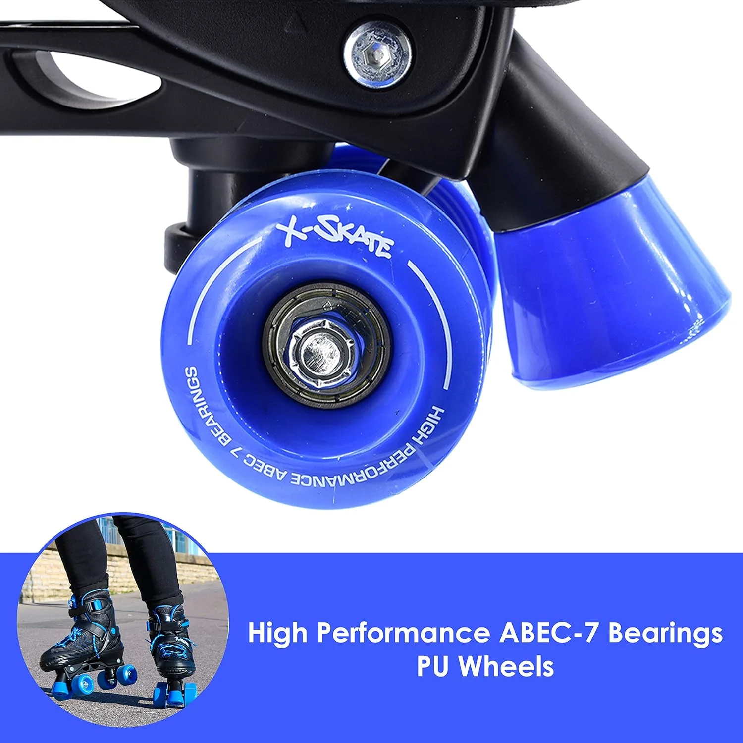 اسکیت های غلتکی چهار چرخ قابل تنظیم M.Y X-Skate، مشکی و آبی اسکیت های غلتکی چهار چرخ قابل تنظیم M.Y X-Skate، مشکی و آبی