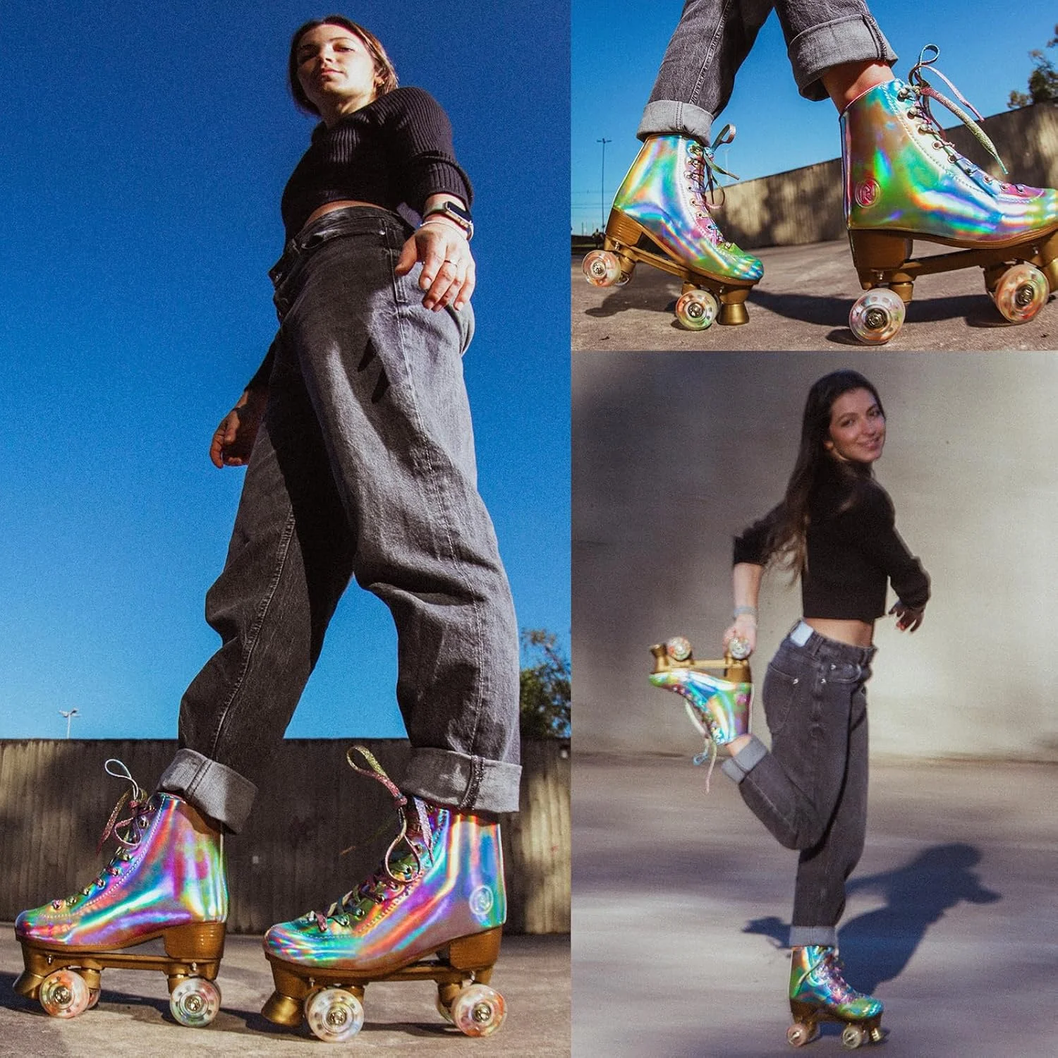 JajaHoho Roller Skates for Women, Holographic High Top PU Leather Rollerskates, Shiny Double-Row Four Wheels Quad Skates for Girls and Age 8-50 Indoor Multicolor (Rainbow) JajaHoho Roller Skates for Women, Holographic High Top PU Leather Rollerskates, Shiny Double-Row Four Wheels Quad Skates for Girls and Age 8-50 Indoor Multicolor (Rainbow)