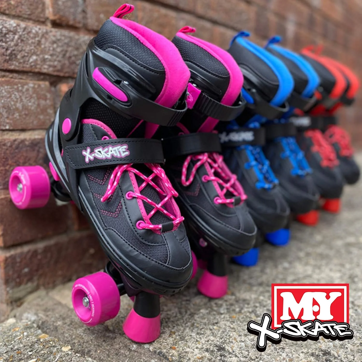 اسکیت های غلتکی چهار چرخ قابل تنظیم M.Y X-Skate، مشکی و آبی اسکیت های غلتکی چهار چرخ قابل تنظیم M.Y X-Skate، مشکی و آبی